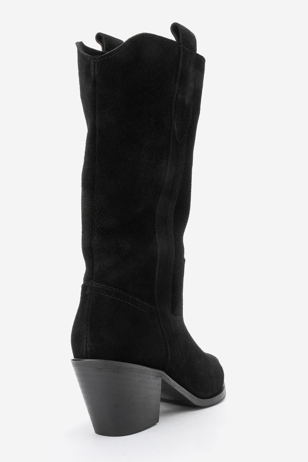 Alvi - Black Suede Leather Western Boot (Women)