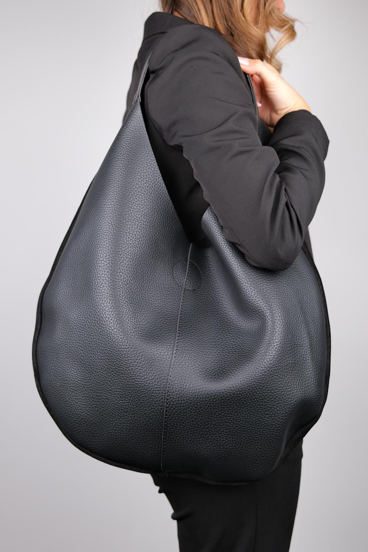 PUJA - Bolso de Hombro de Ante Negro (Mujer)