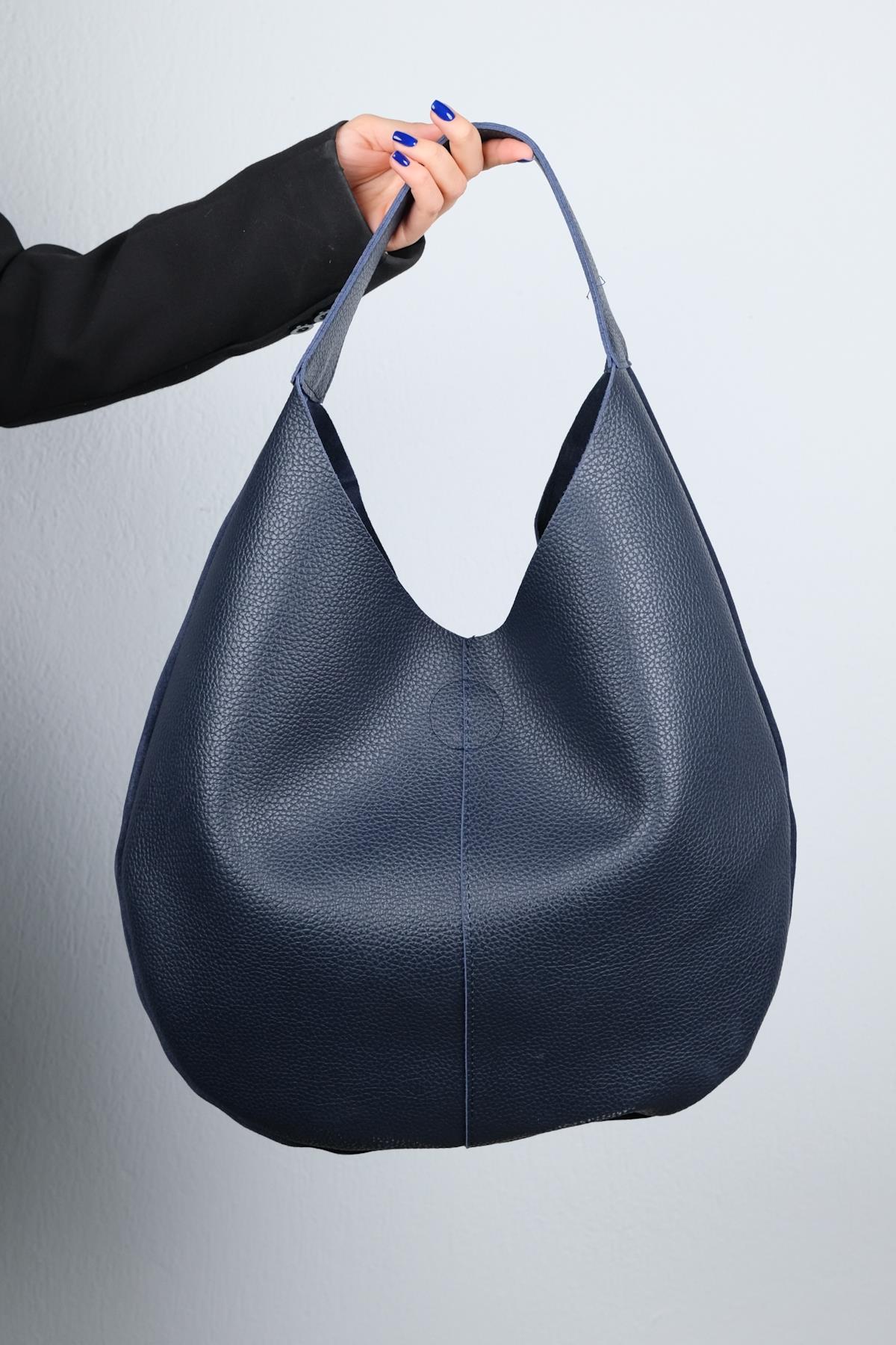 Puja - Bolso de hombro de ante azul marino (Mujer)
