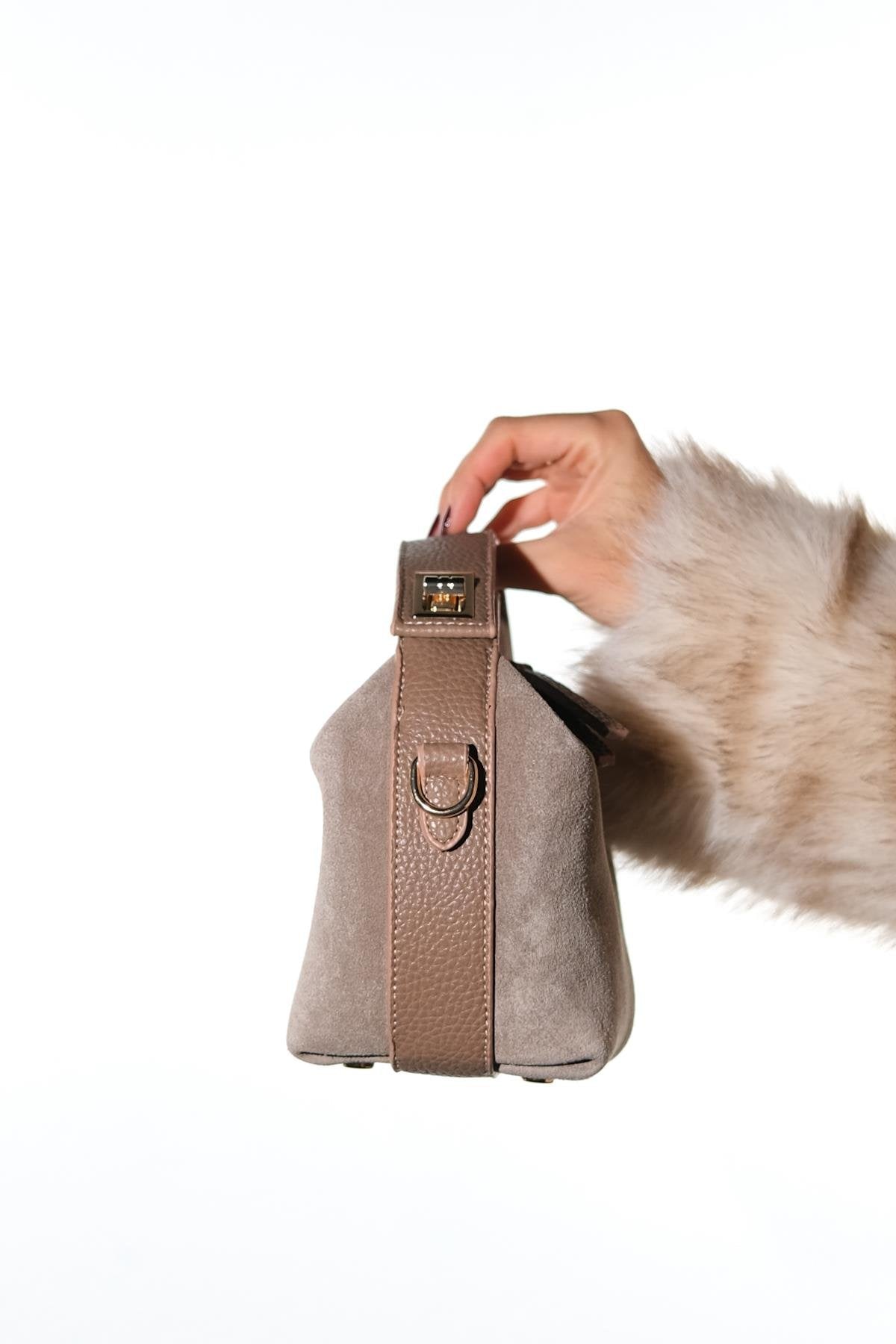 ISLAND - Bolso de hombro de ante color visón (mujer)