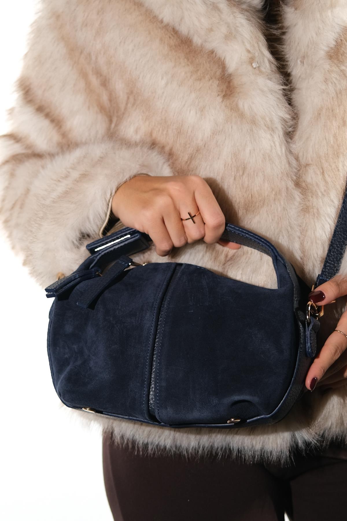 ISLAND - Bolso de hombro de cuero de ante azul marino (Mujer)