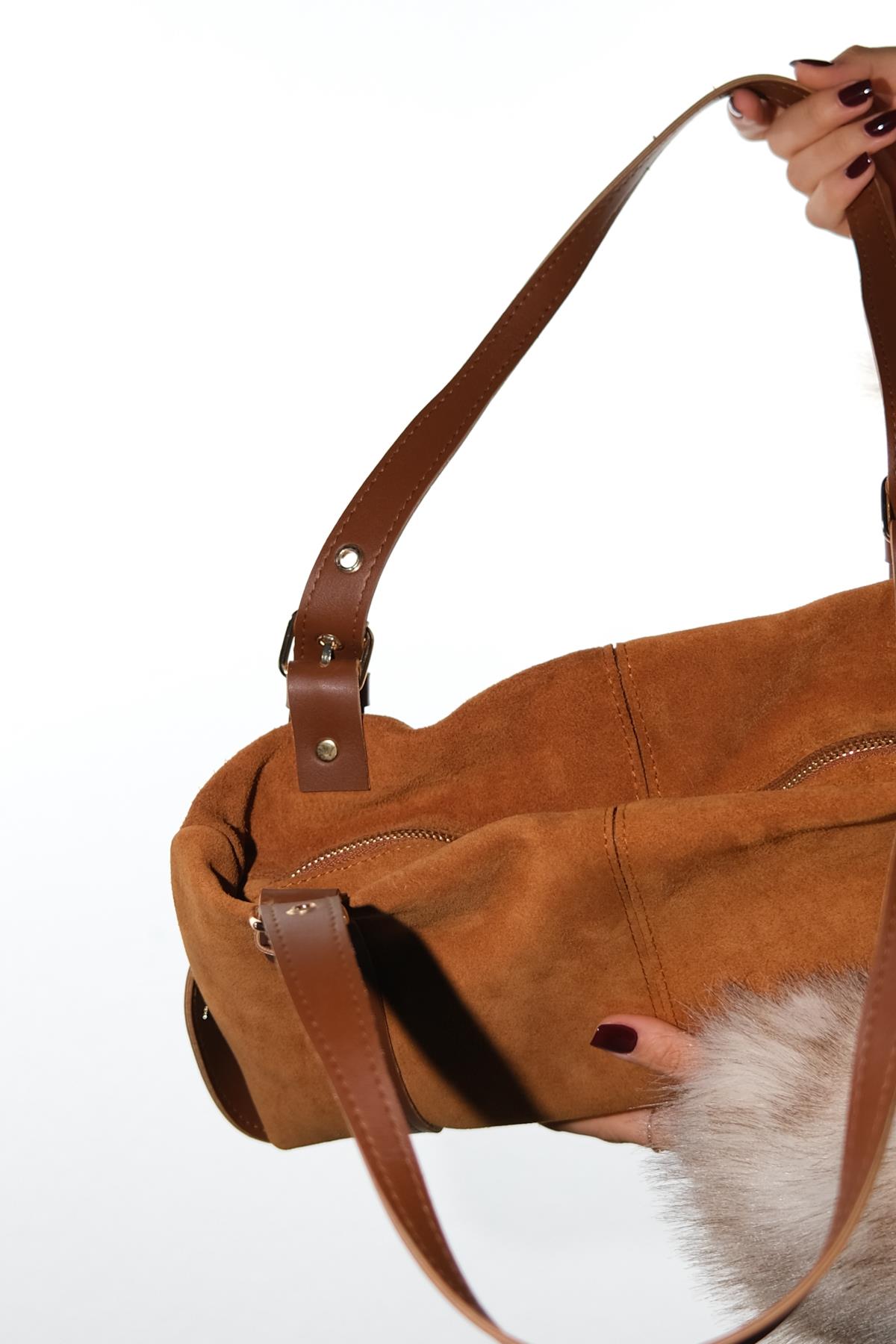 NERINA - Bolso de hombro de piel de ante color coñac (Mujer)