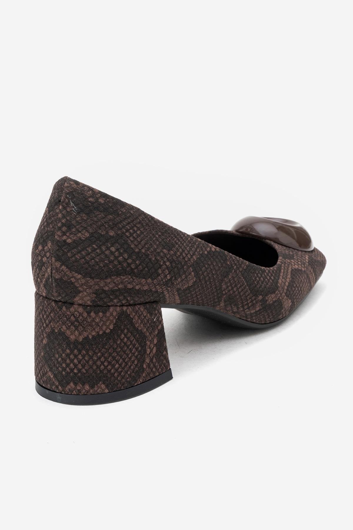 Mila - Zapatos de tacón de bloque con hebilla y punta cuadrada con estampado marrón (Mujer)