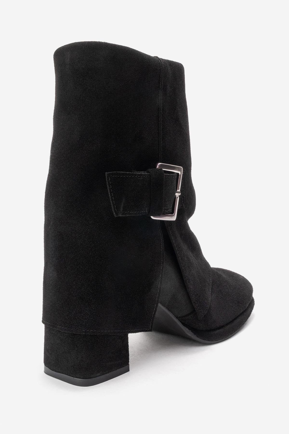 LORE - Bota de tacón de bloque de piel de ante negra (Mujer)