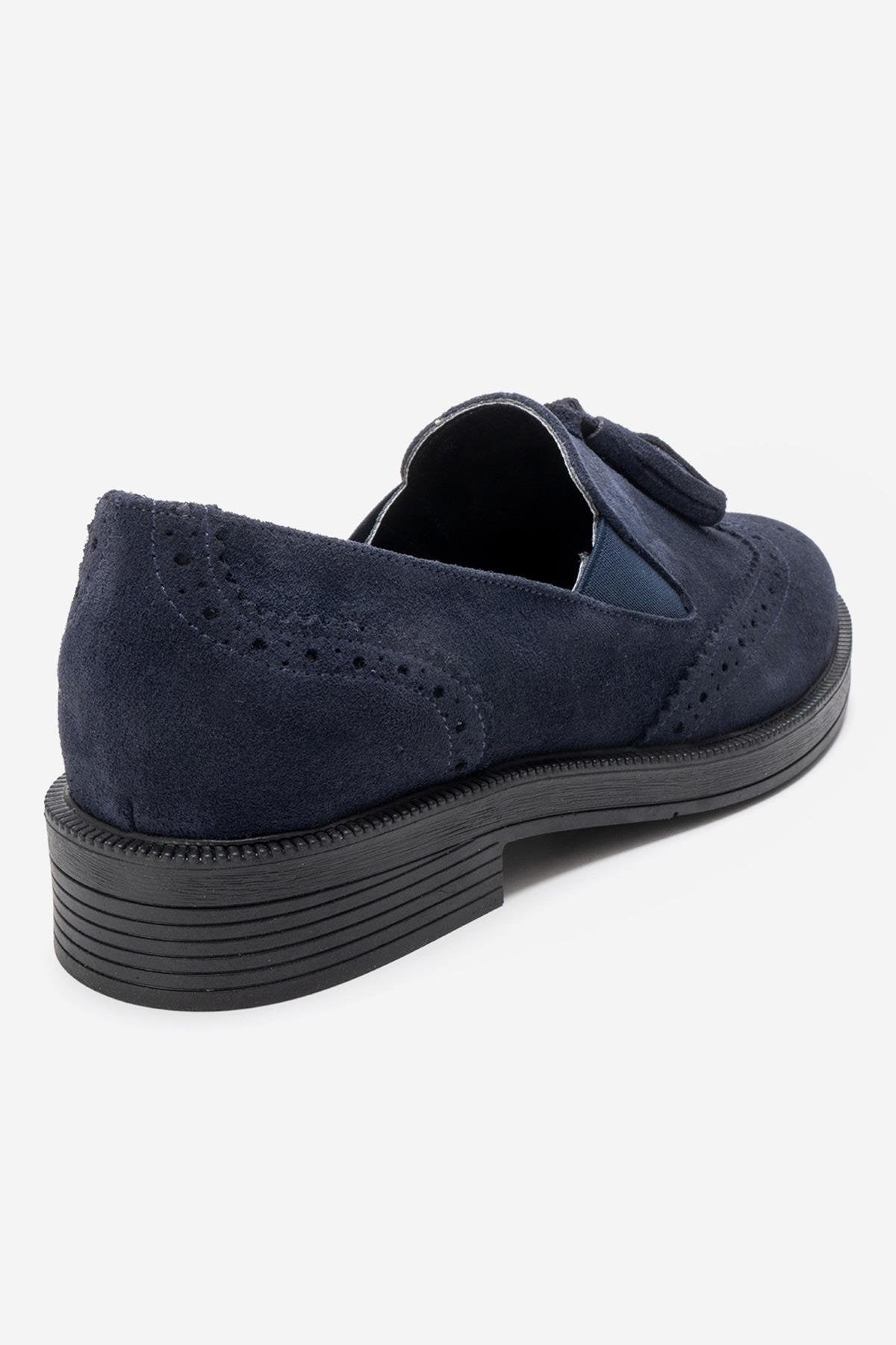 Alex - Navy Suede Leather Tassel Loafers (Women)