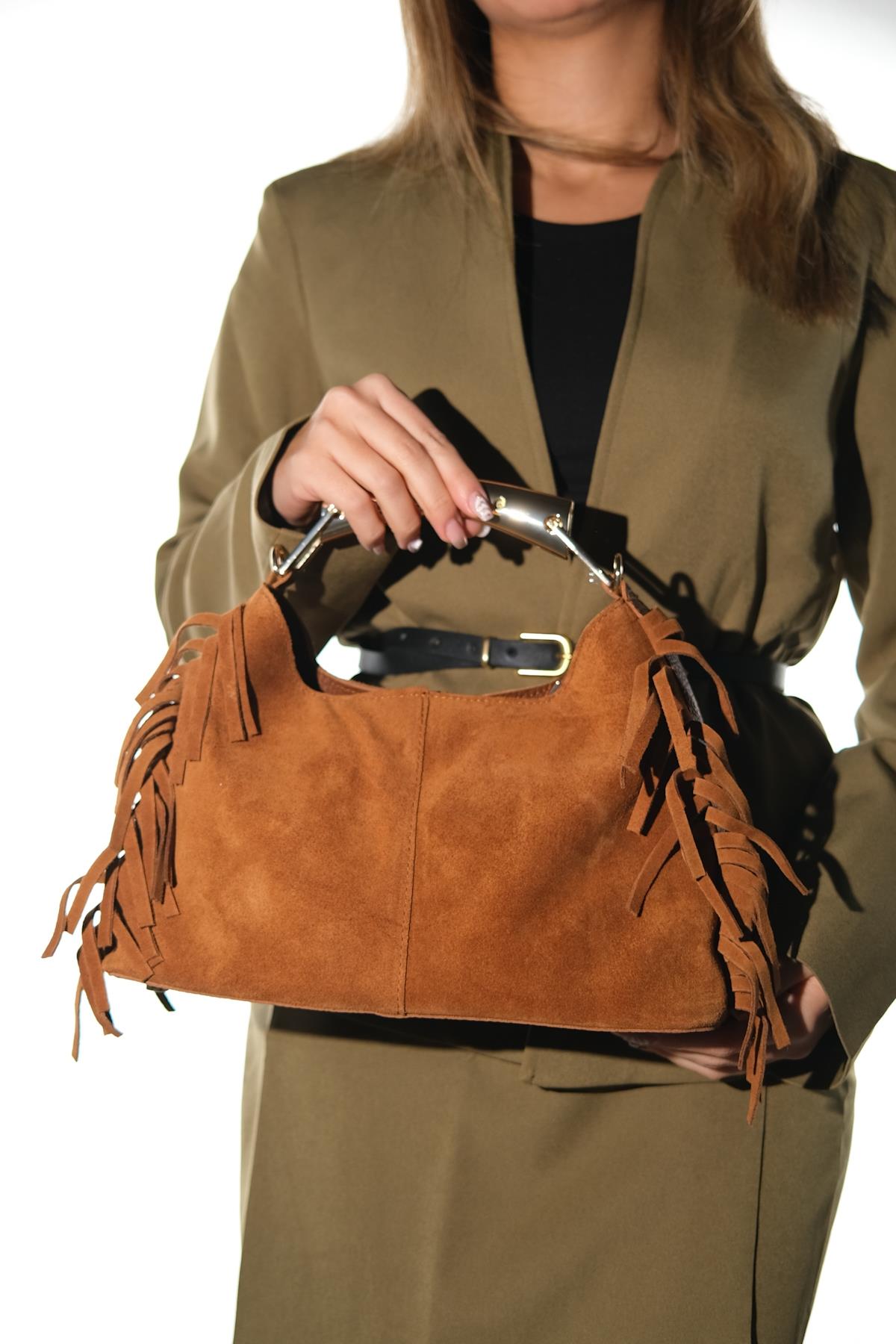 ASTREN - Bolso de hombro de piel de ante color coñac (Mujer)