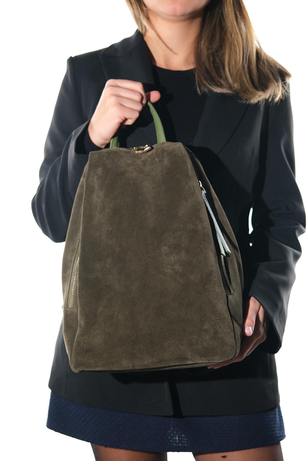 Josh - Mochila de cuero de ante verde (Mujer)