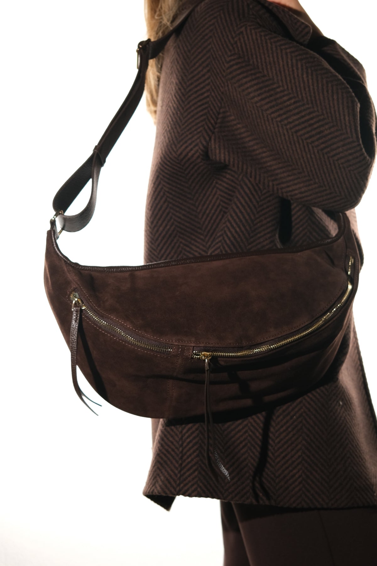 Sola - Bolso de hombro de cuero de ante marrón (mujer)