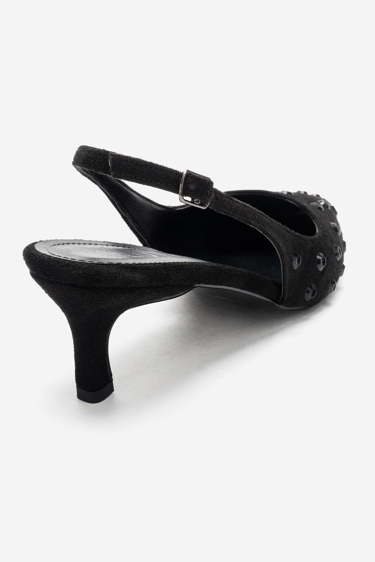 Lorex - Black Suede Embellished Stiletto Heel Pump (Women)
