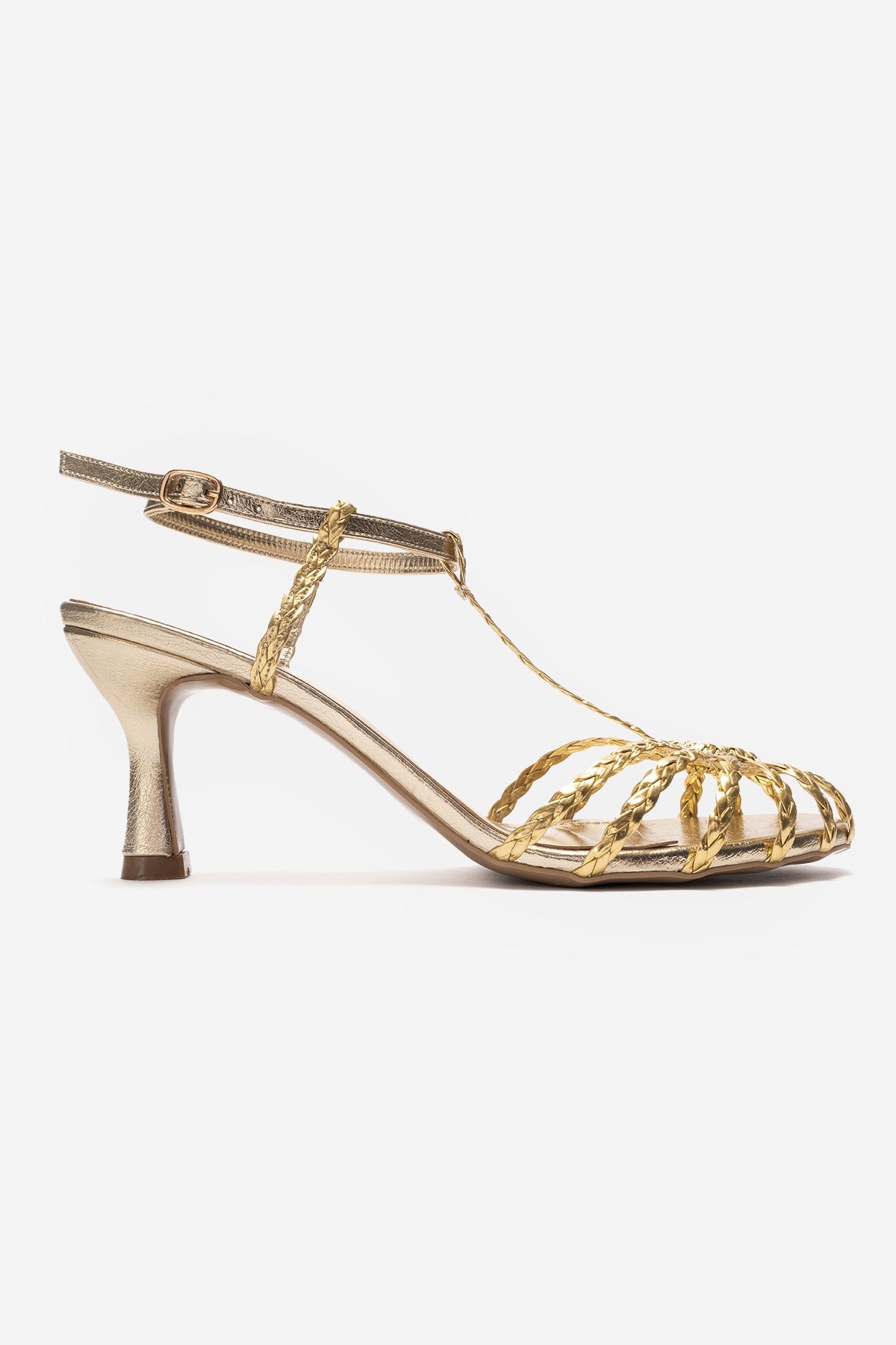 Zapato de tacón tipo aguja con tira de tejido dorado Gerald (Mujer)