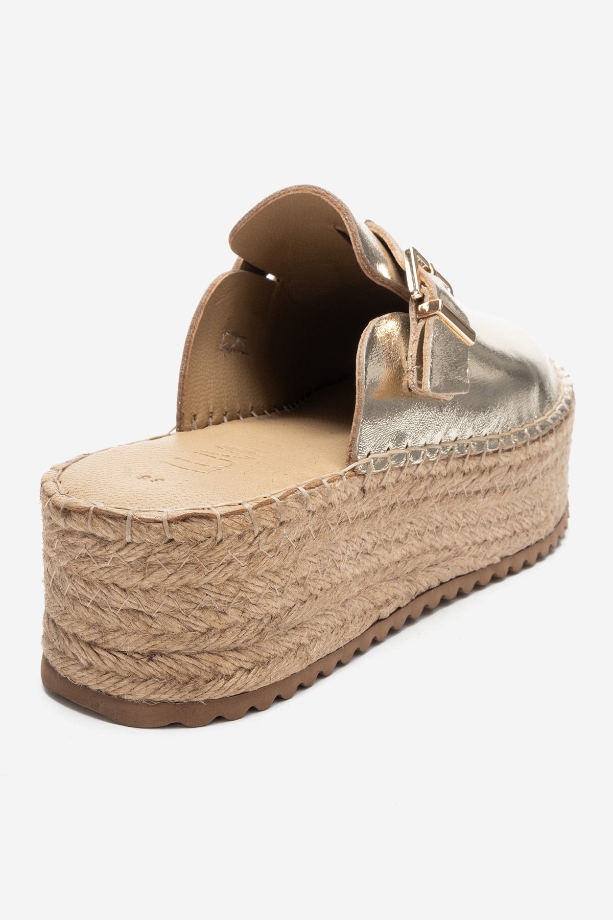 Novas - Gold Leather Platform Espadrille Mule (Women)