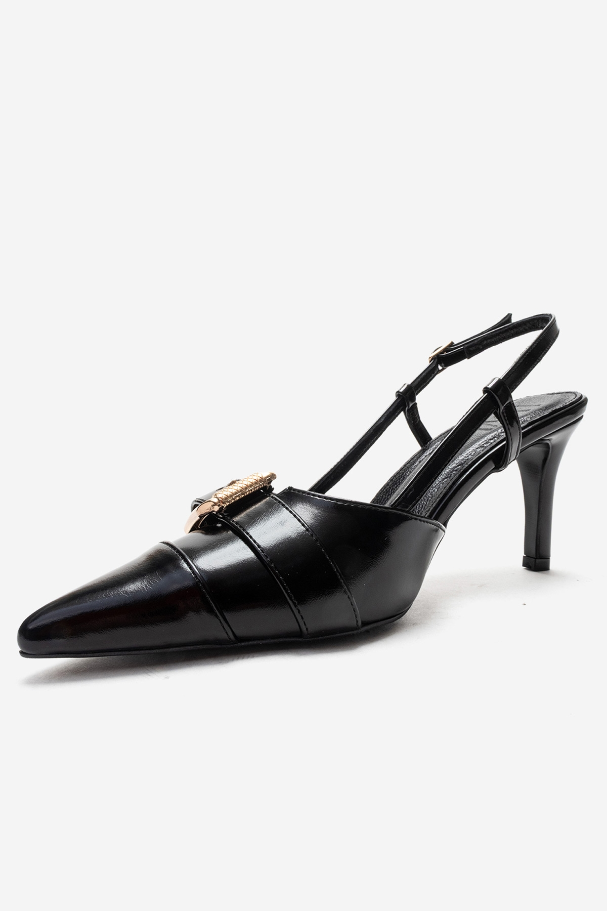 NOEN - Black Buckle Pointed Toe Stiletto Pump (Women)