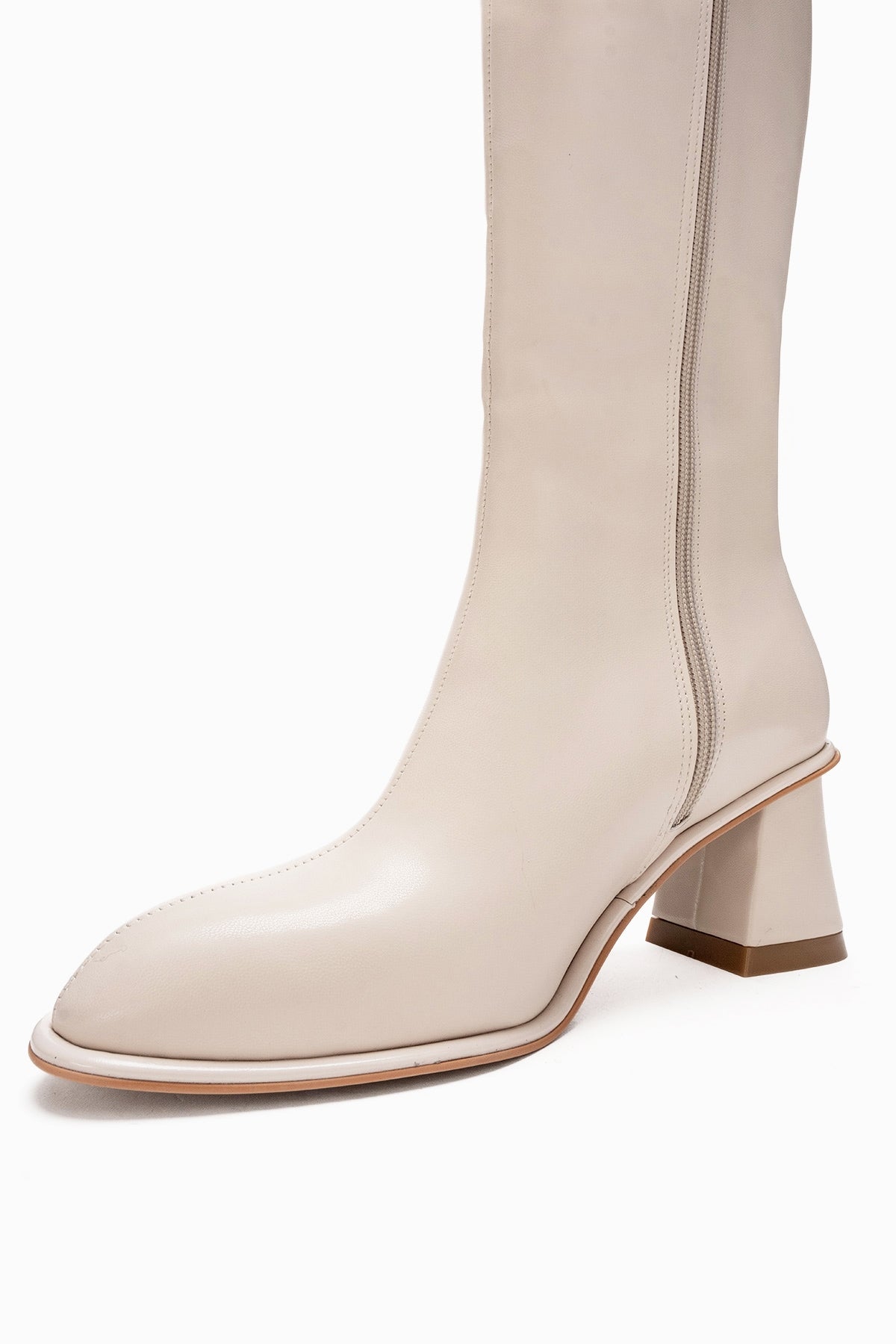 Paradis - Off-White Genuine Leather Block Heel Knee-High Boot (Women)
