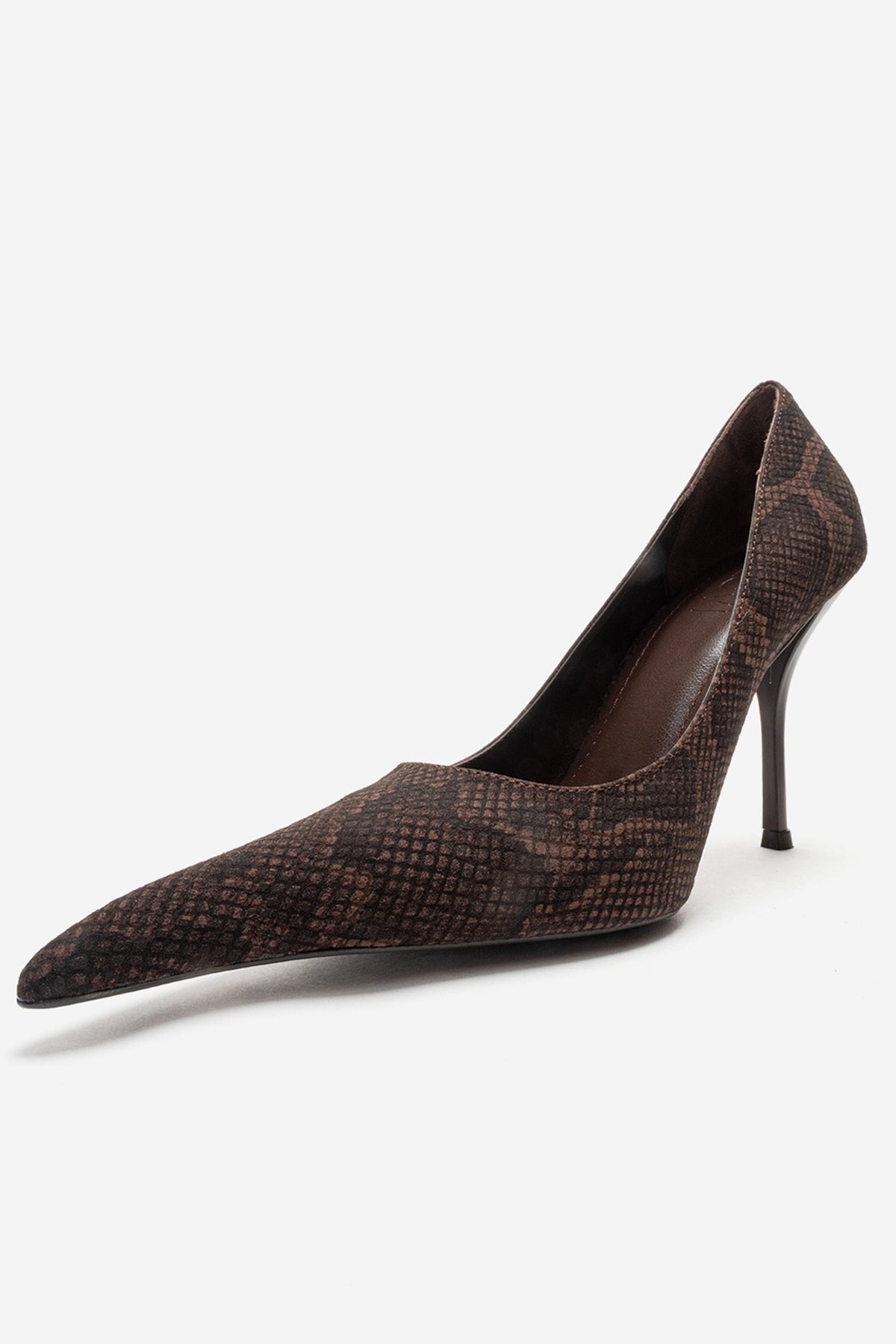 Luce - Zapato de tacón de aguja con punta y estampado marrón (Mujer)