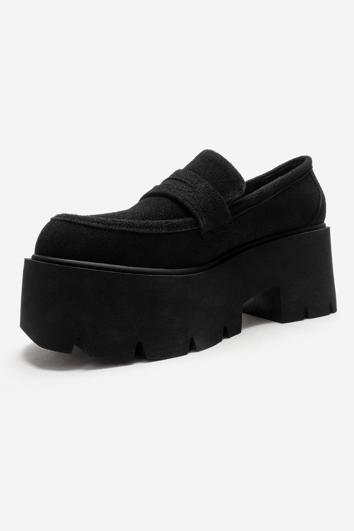 Santia - Mocasín de plataforma gruesa de ante negro (Mujer)