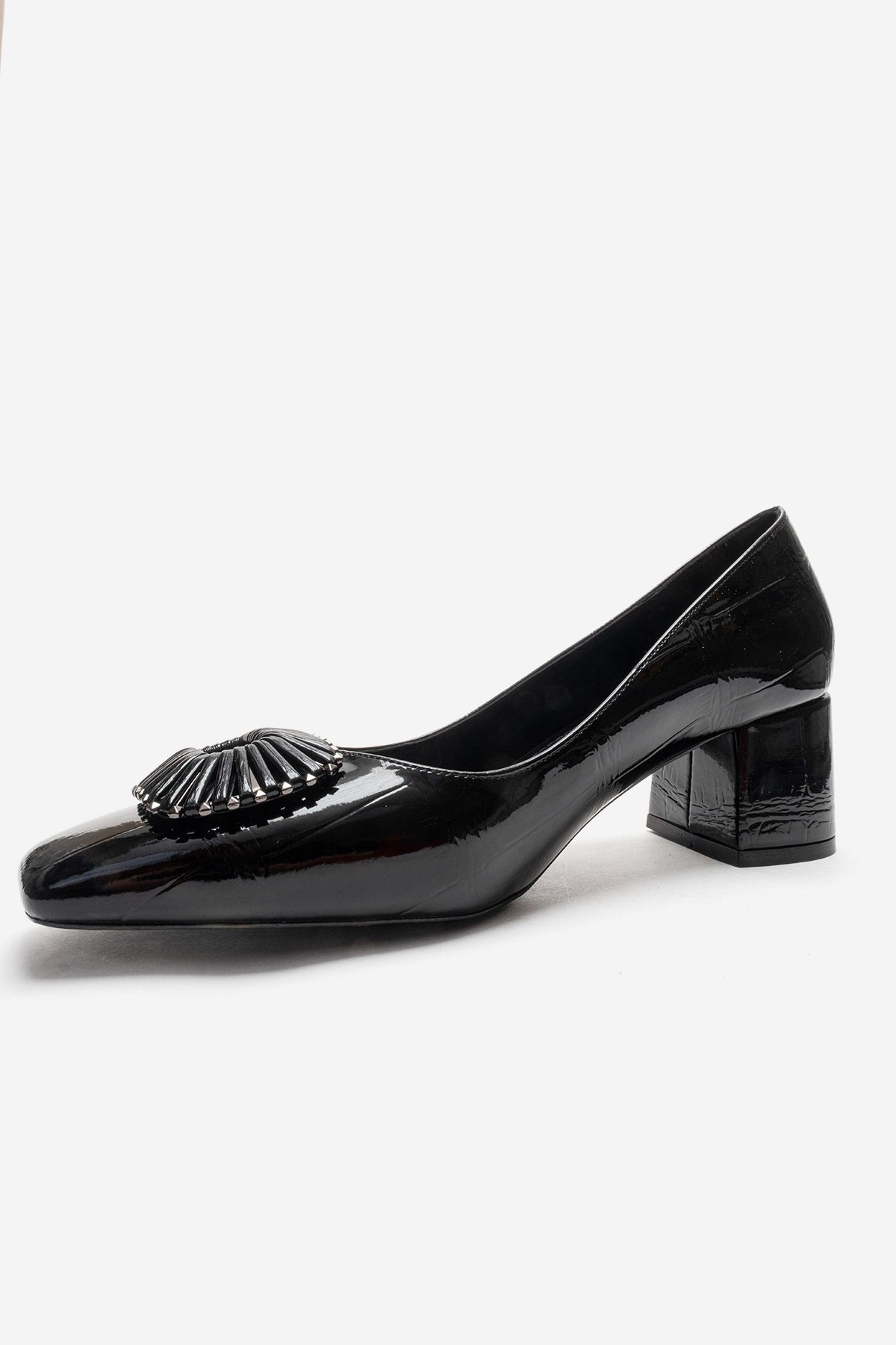 VELORA - Black Buckled Block Heel Shoe (Women)