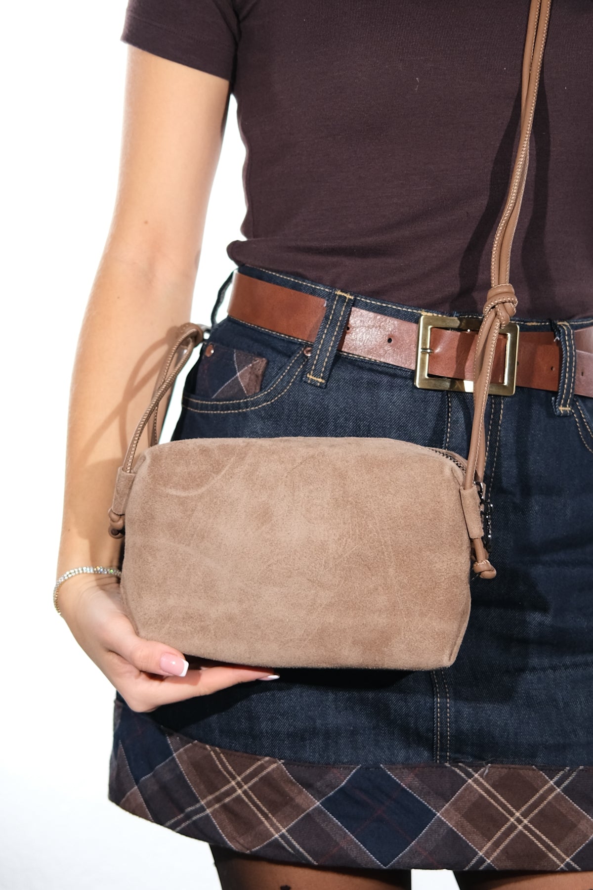 SELSEY - Taupe Genuine Leather Crossbody Bag (Women)