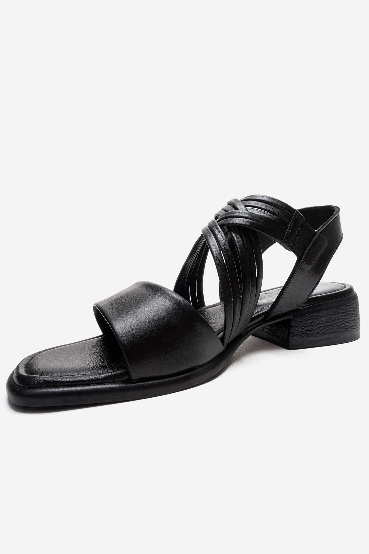 LIVELLO - Sandalia de Cuero Genuino Negra de Tiras Múltiples (Mujer)