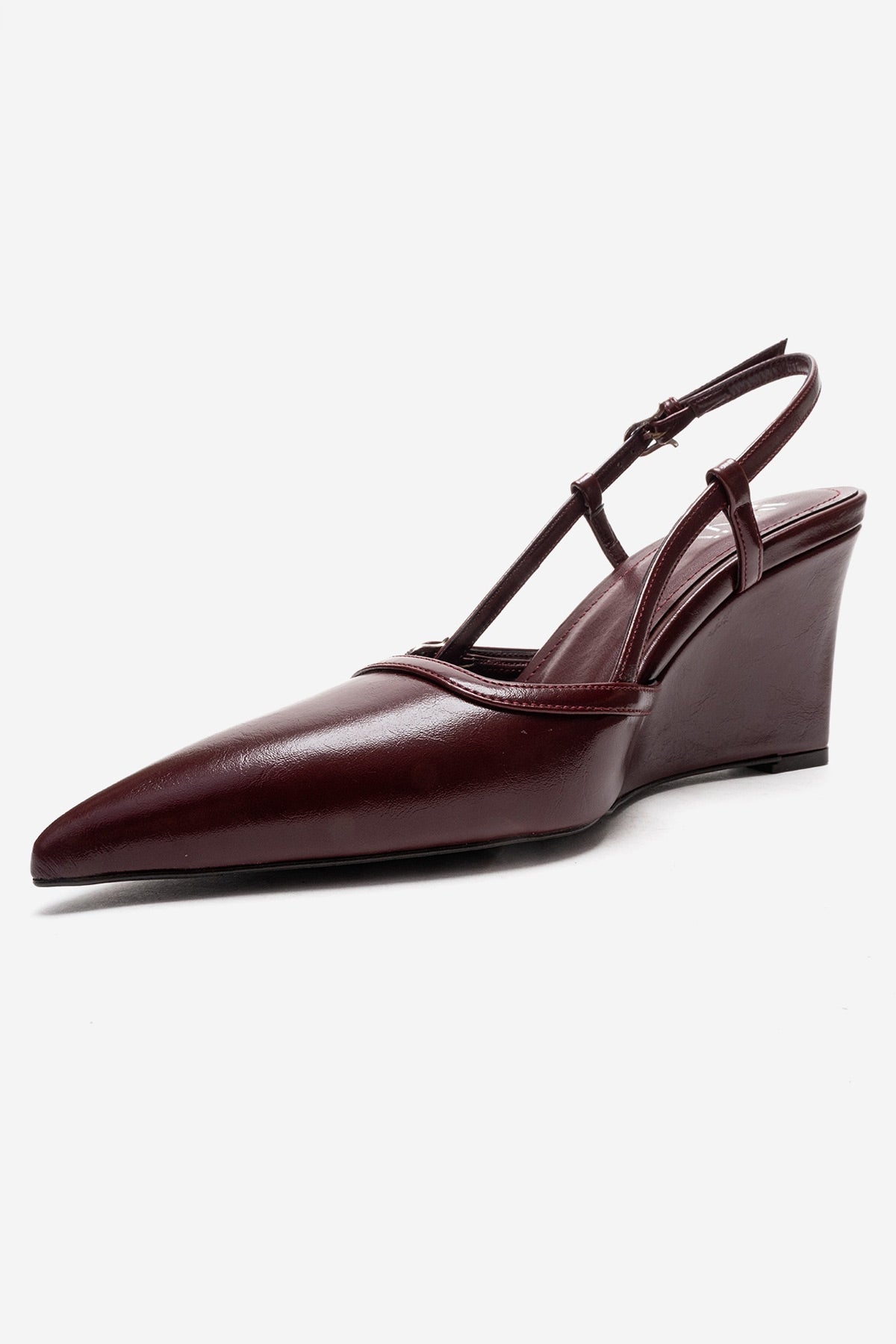 CELIA - Zapatos de tacón de cuña con punta en punta de piel auténtica burdeos (mujer)
