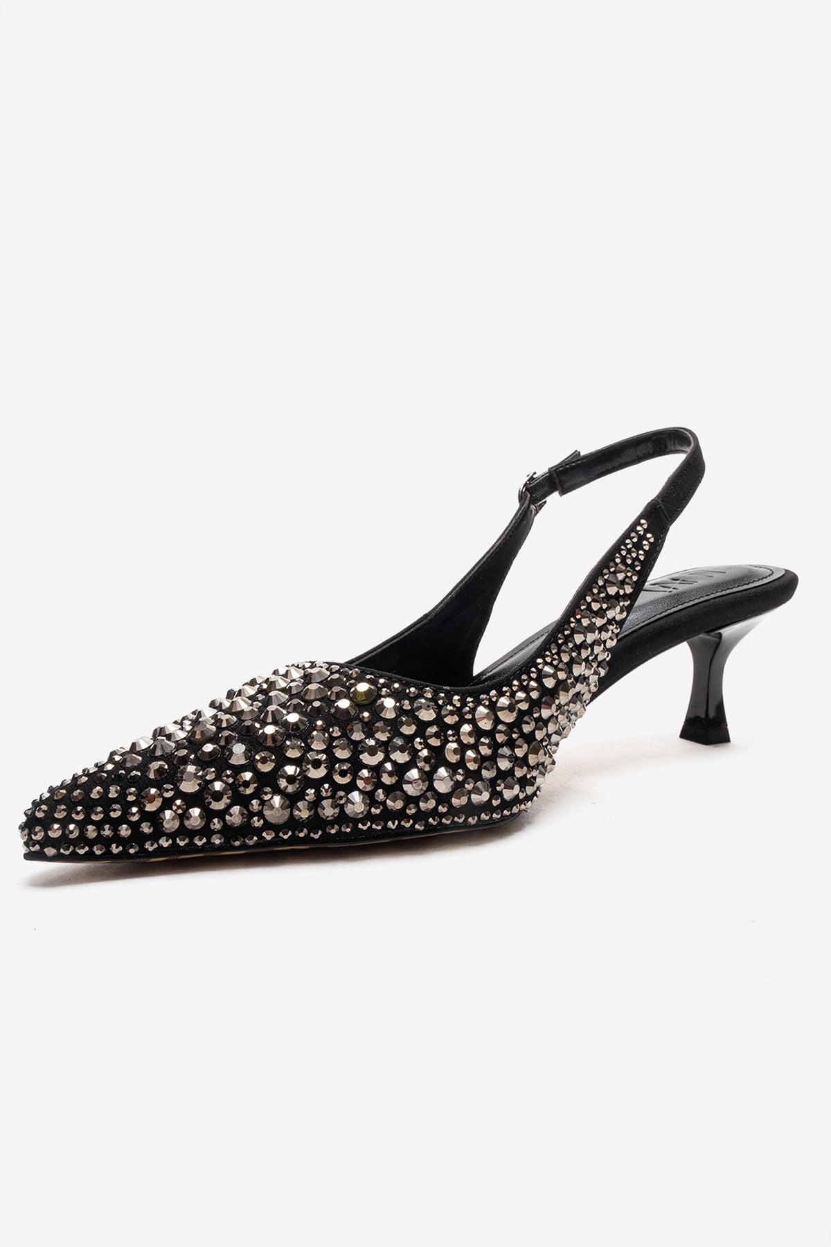 THEA - Zapatos de tacón bajo con adornos de cristal negro platino (Mujer)