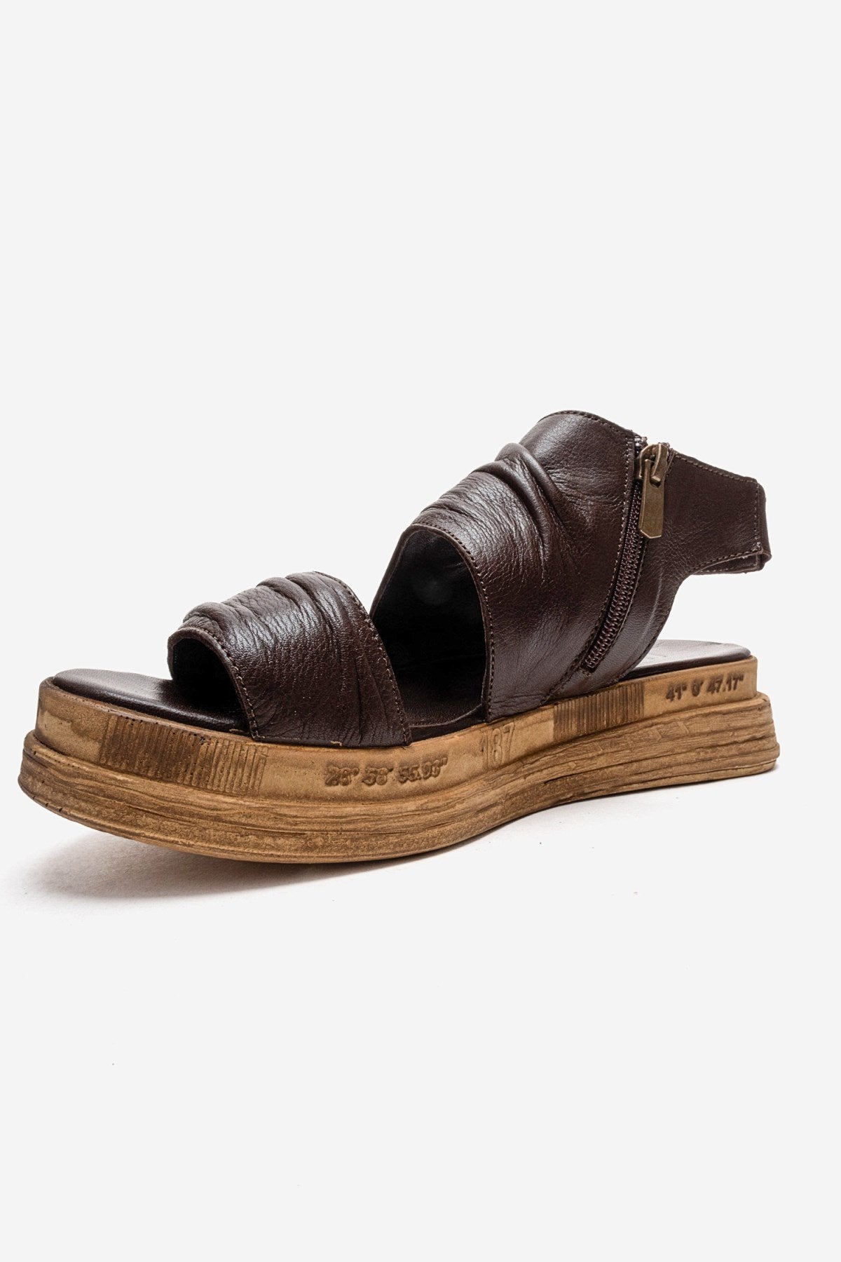 Lunas - Brown Genuine Leather Side-Zip Sandal (Women)