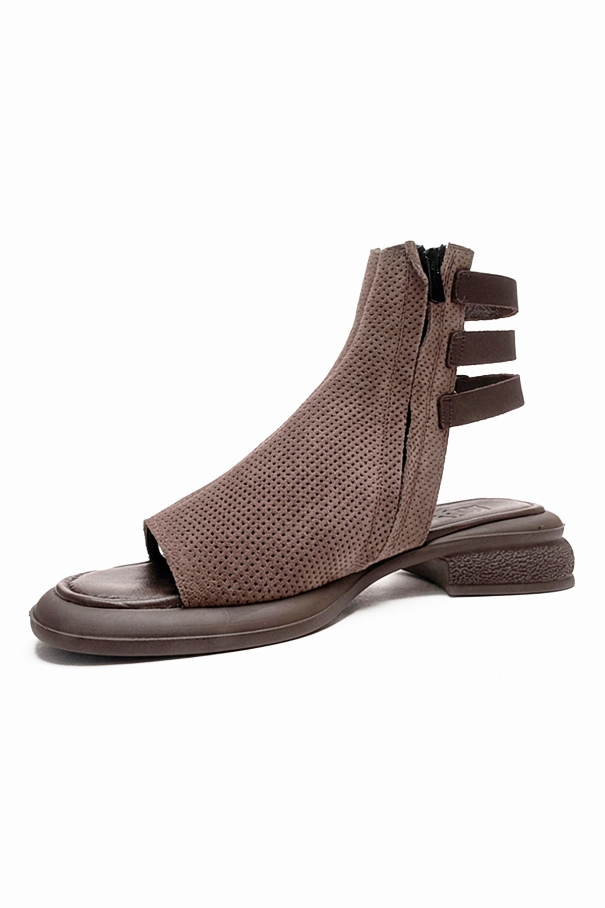 Carina - Taupe Genuine Suede Leather Side-Zip Sandal (Women)