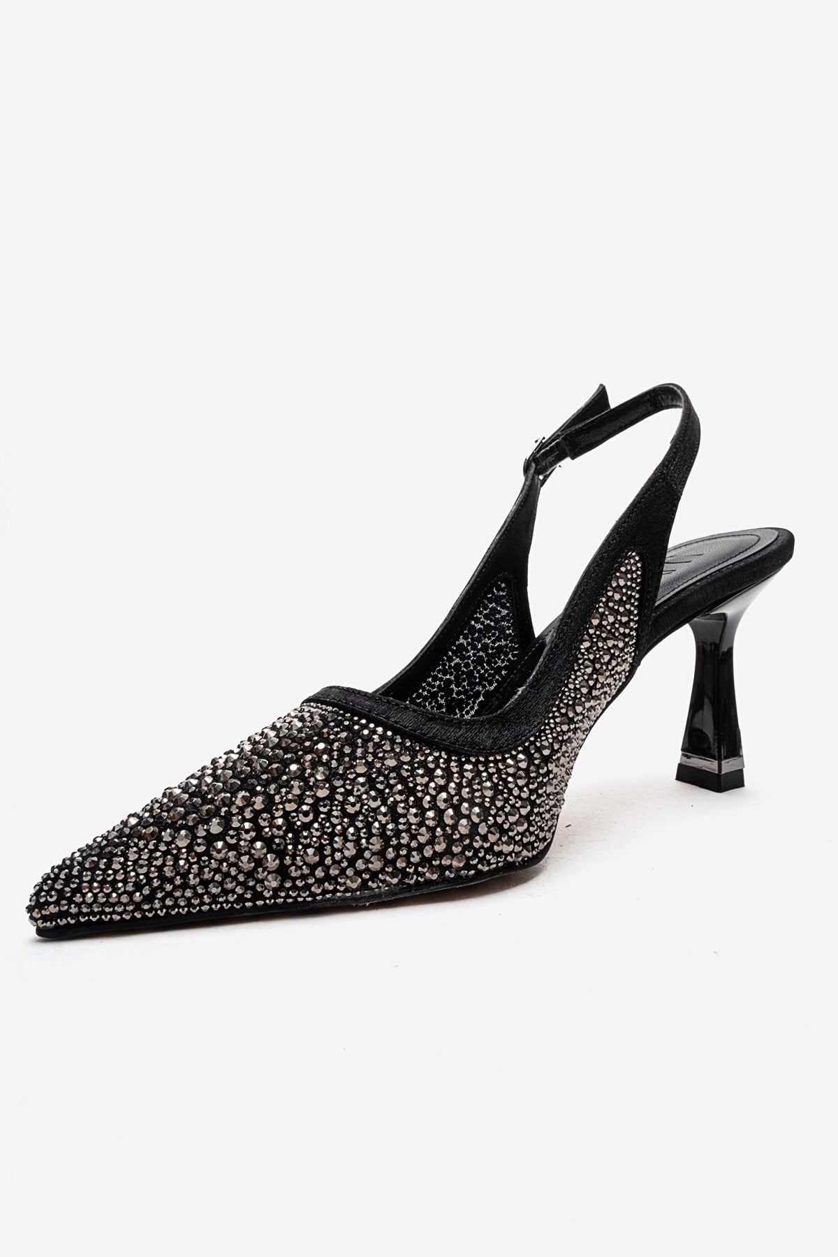 FREA - Black Platinum-Embellished Slingback Stiletto Pump (Women)