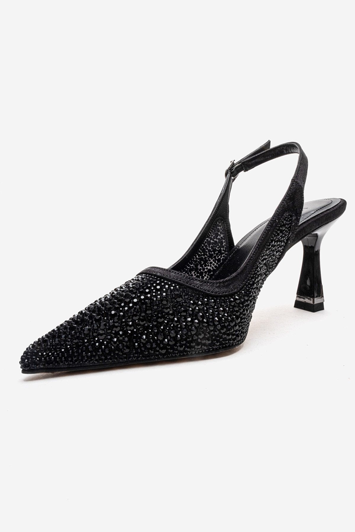 FREA - Black Stone-Embellished Ankle-Strap Stiletto Pump (Women)