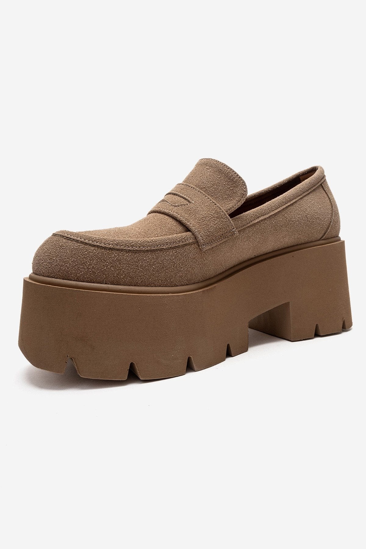 SANTIA - Camel Suede Chunky Platform Loafer (Women)
