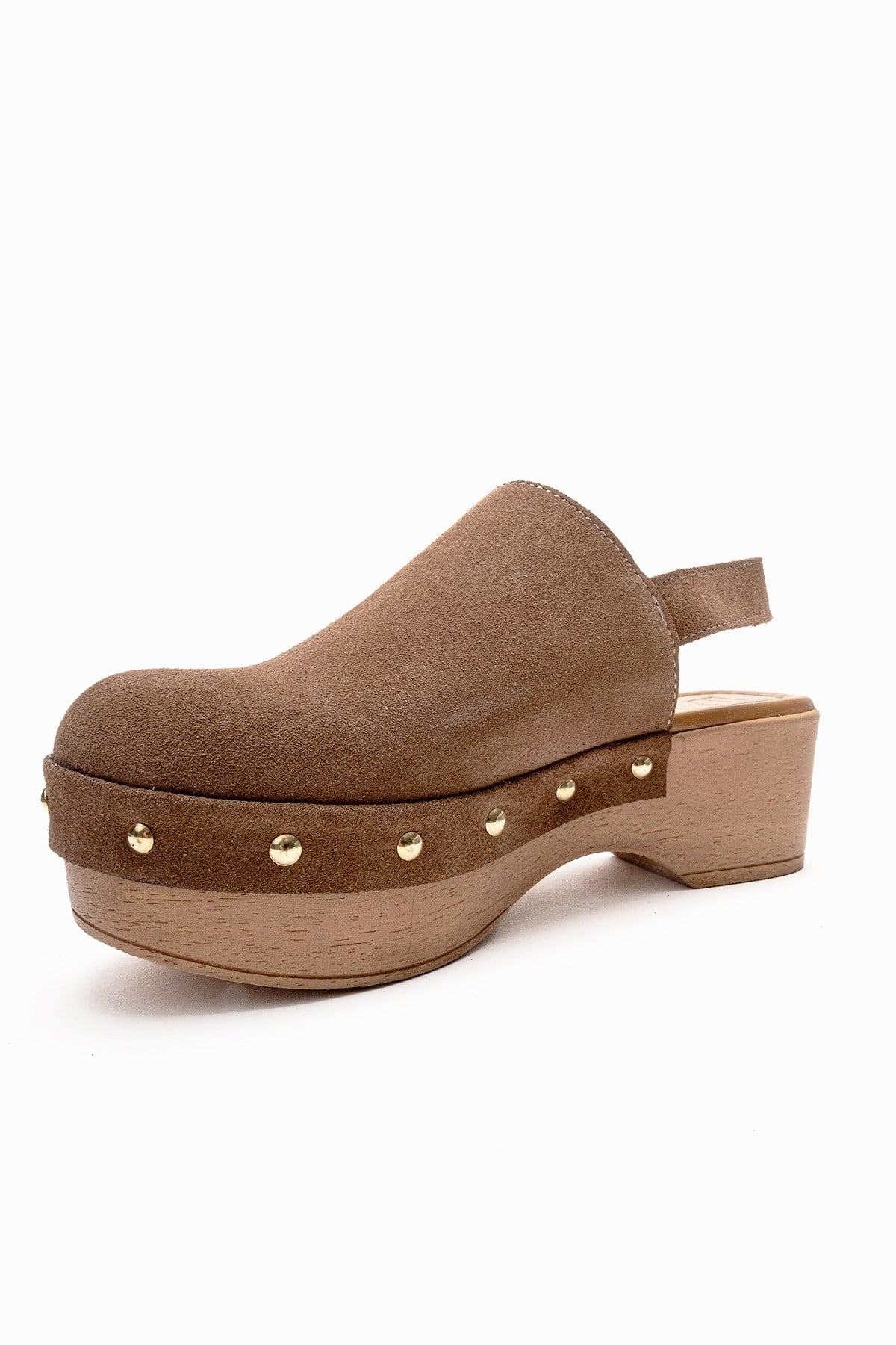 NORDEN - Sandalia de plataforma con tacón de cuero genuino color camel (Mujer)