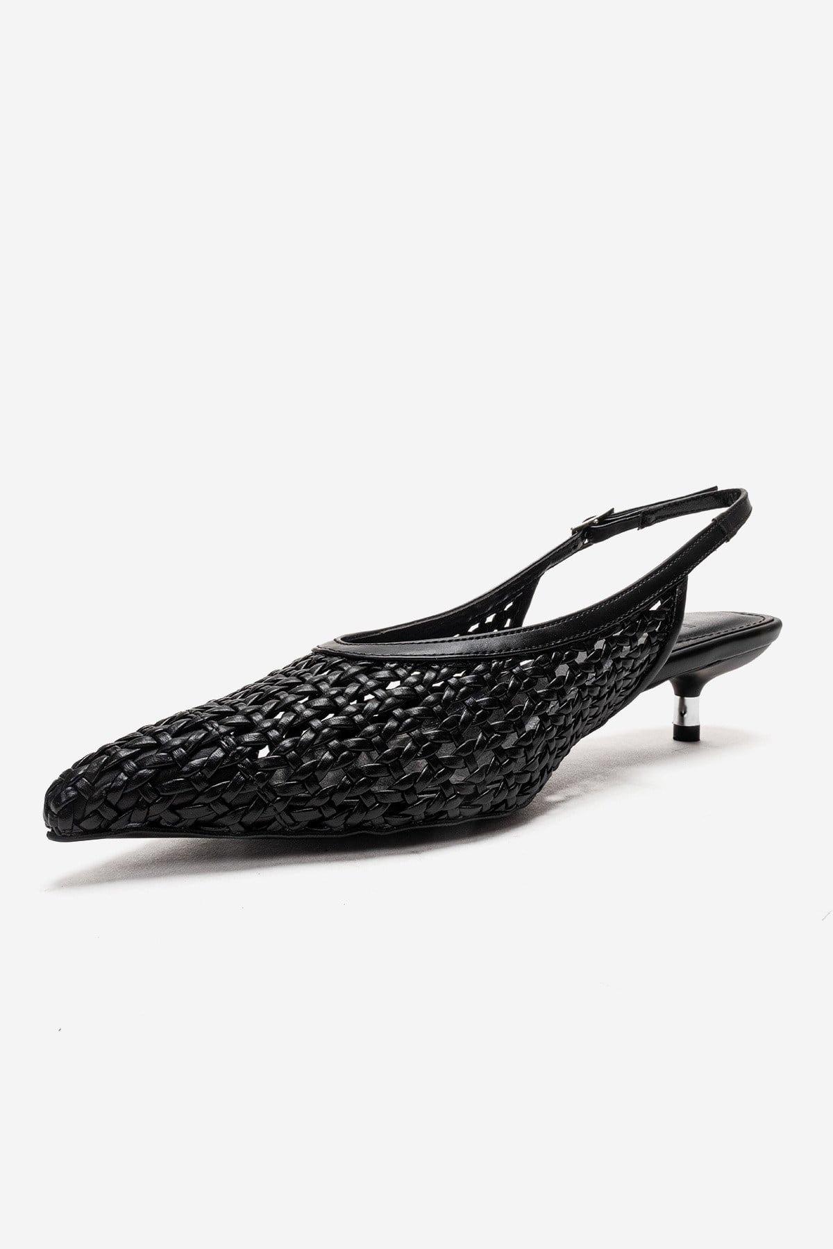 ORELIS - Zapatos de tacón bajo con patrón tejido negro (Mujer)