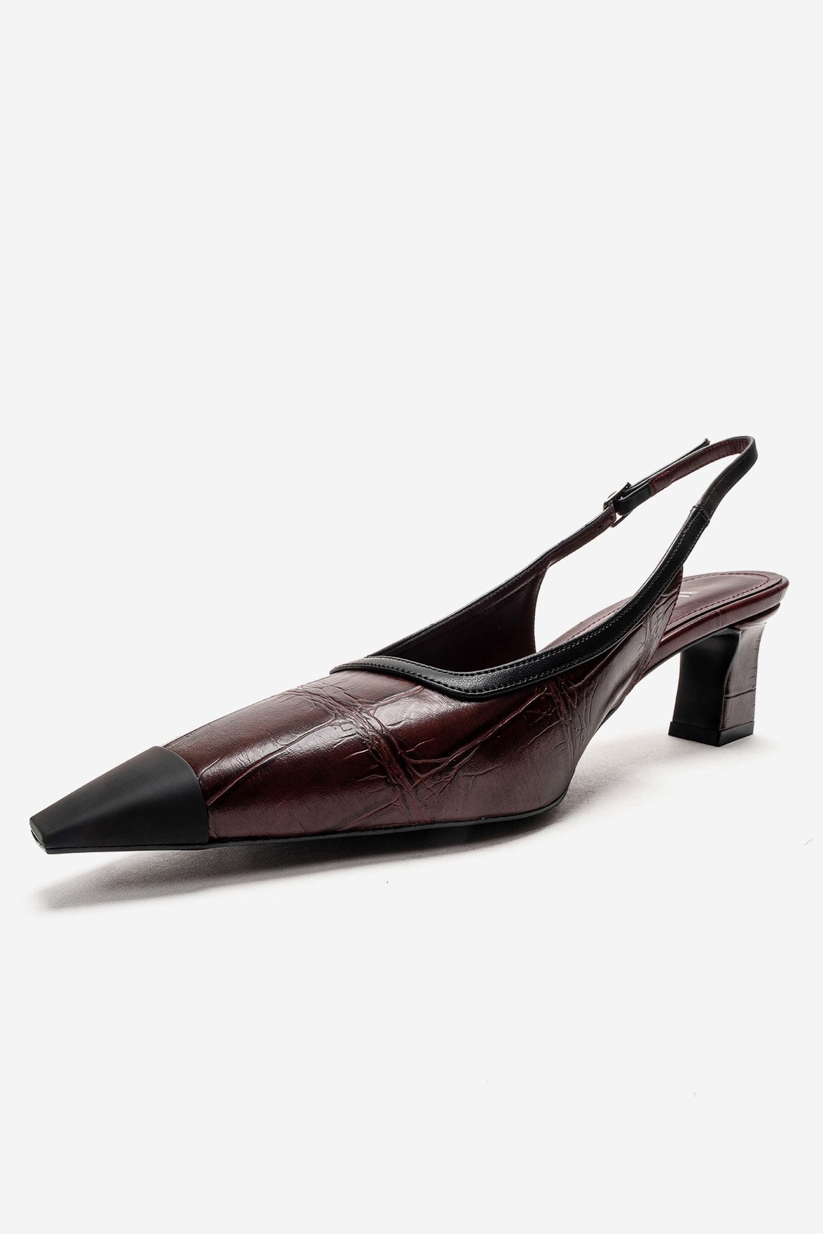 HILDA - Burgundy Printed Matte Cap Toe Block Heel Shoe (Women)