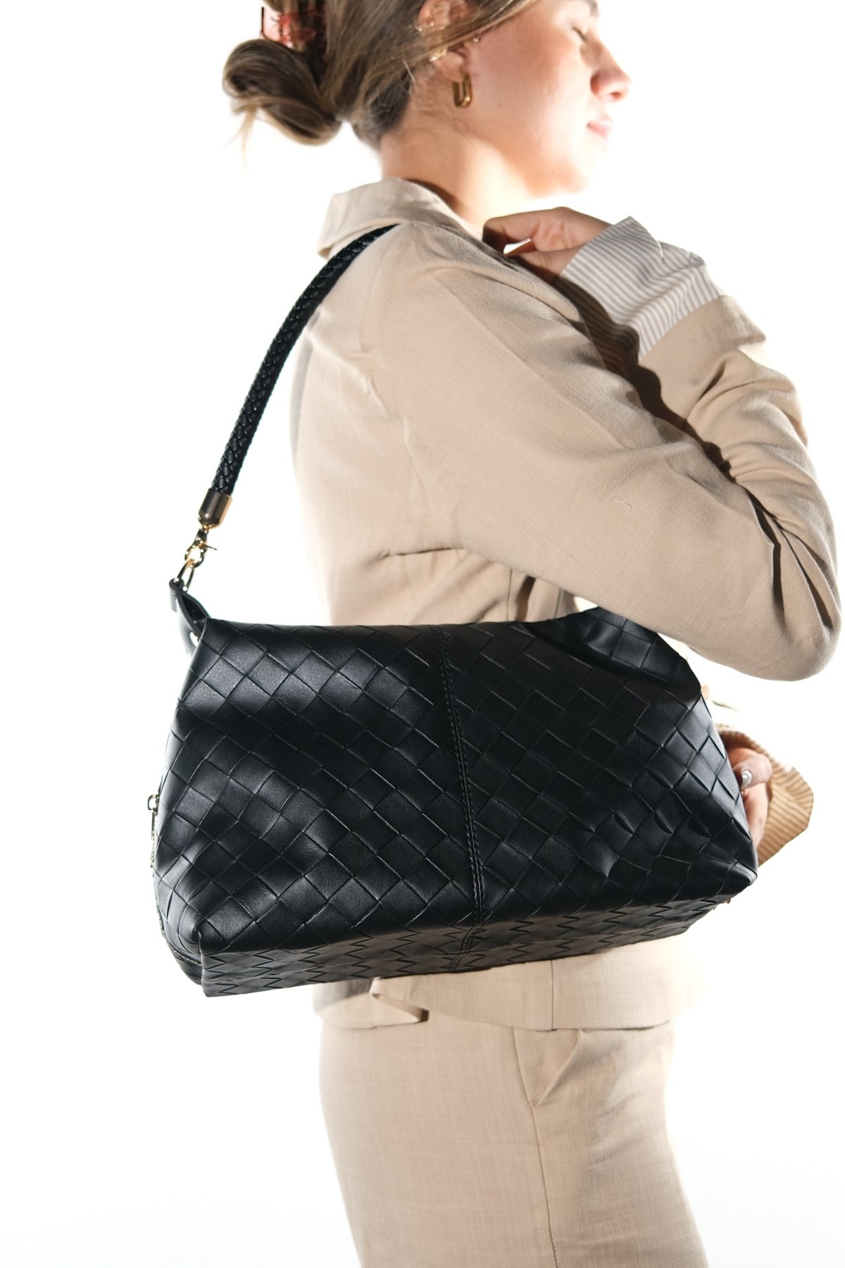 GIANNA - Black Genuine Leather Shoulder Bag (Women)