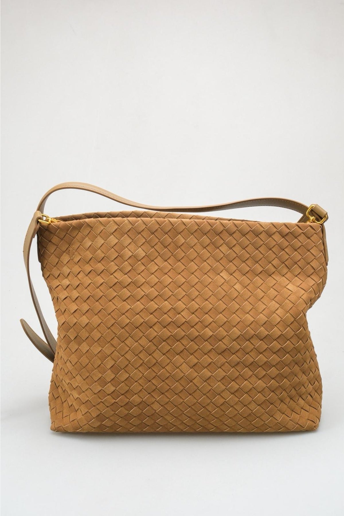 Luna - Mustard Woven Suede Shoulder Bag (women)