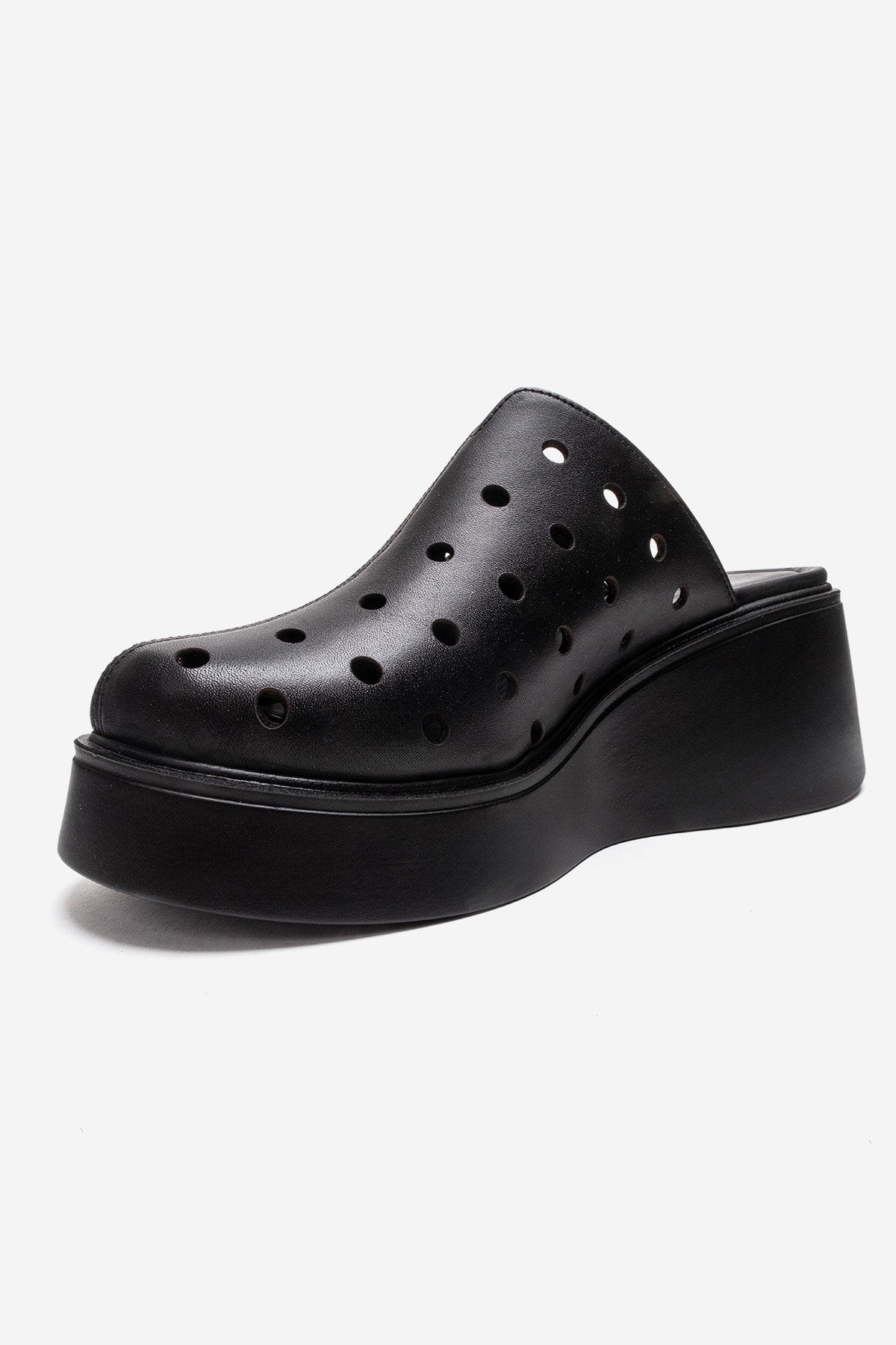 NIVES - Mules de plataforma de cuero genuino negros (Mujer)