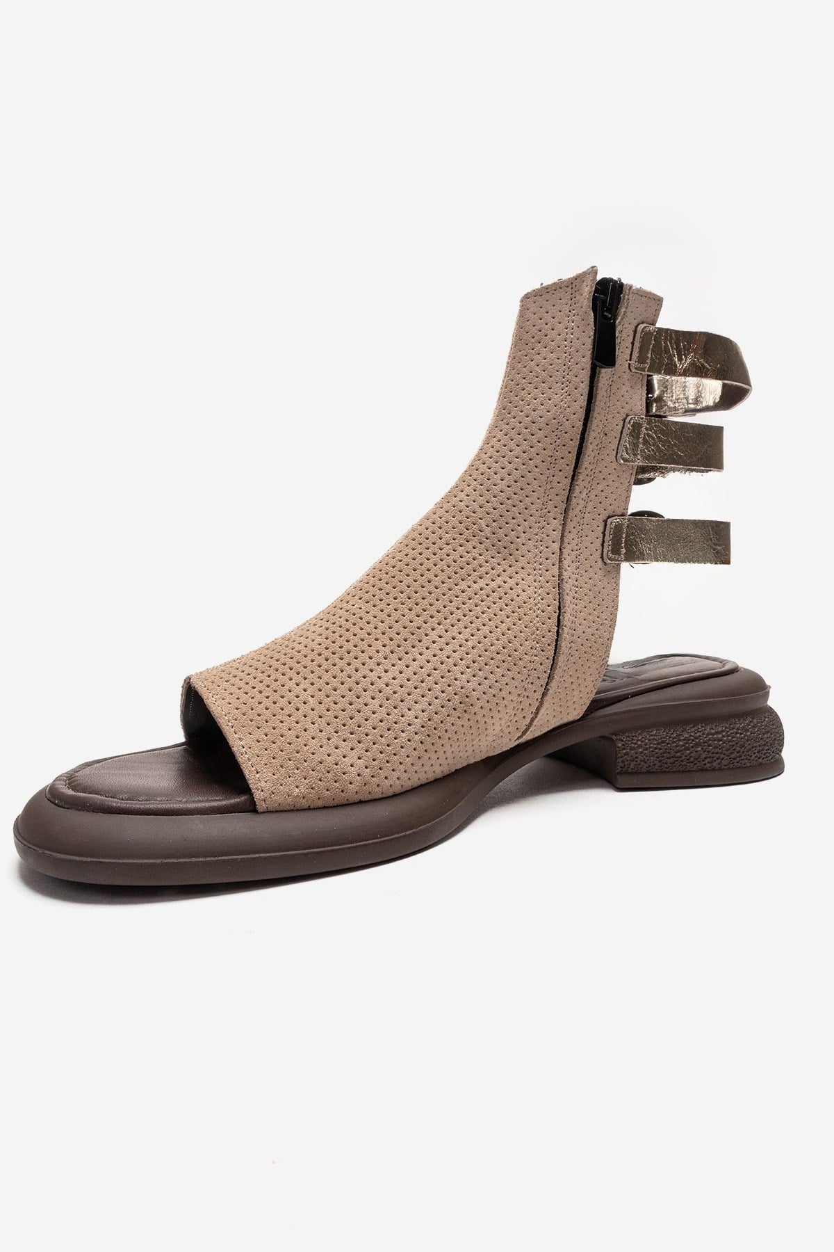CARINA - Beige Genuine Suede Leather Side-Zip Sandal (Women)