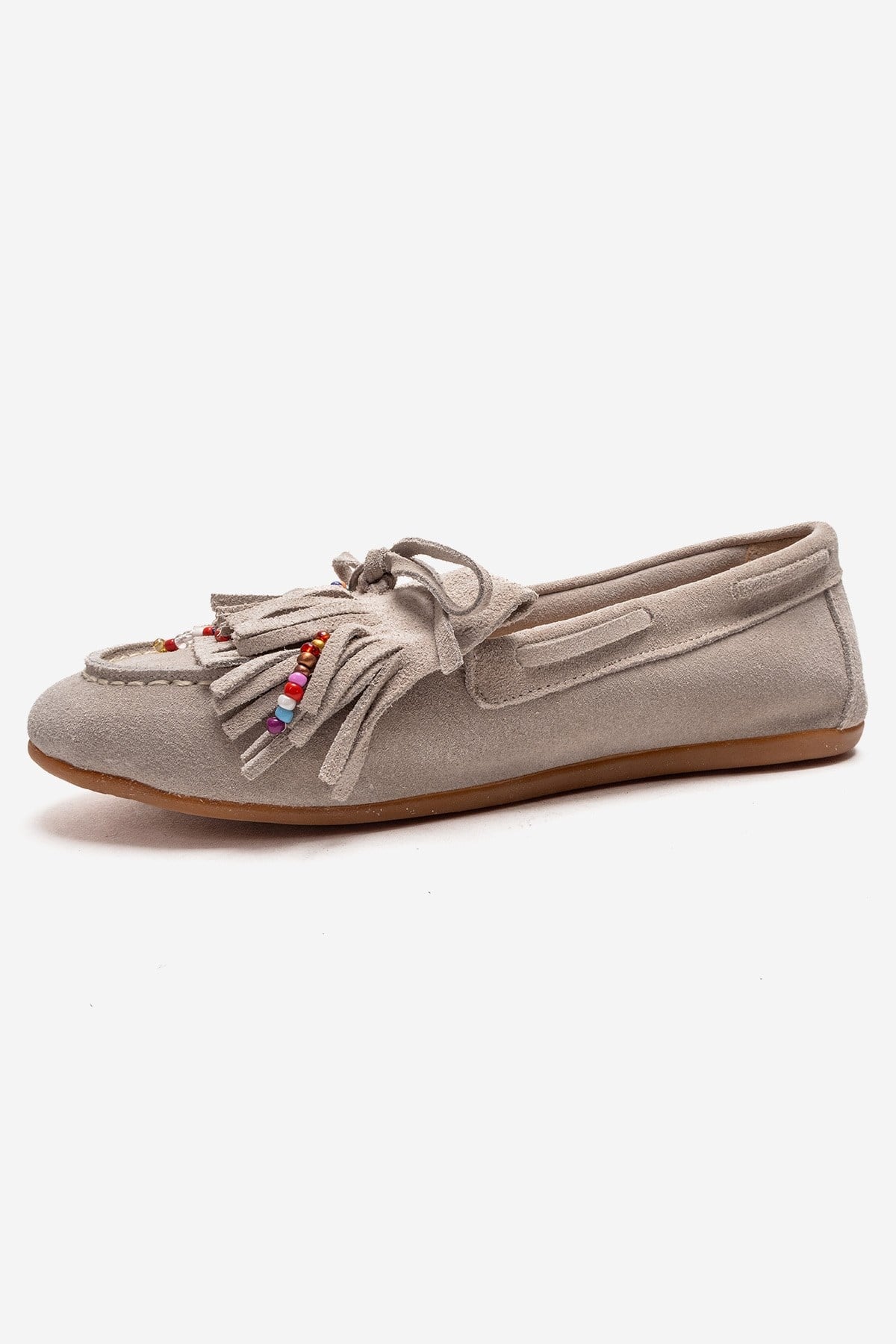 EVELYN - Mocasín de cuero de gamuza auténtica color beige (mujer)