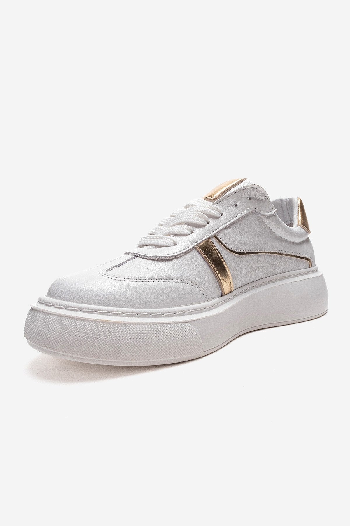 IVARA - White And Gold Genuine Leather Everyday Sneaker (Women)