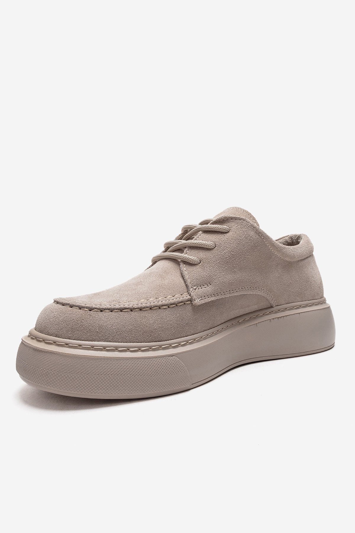 MAREON - Zapatilla deportiva de ante beige de piel genuina con cordones (Mujer)
