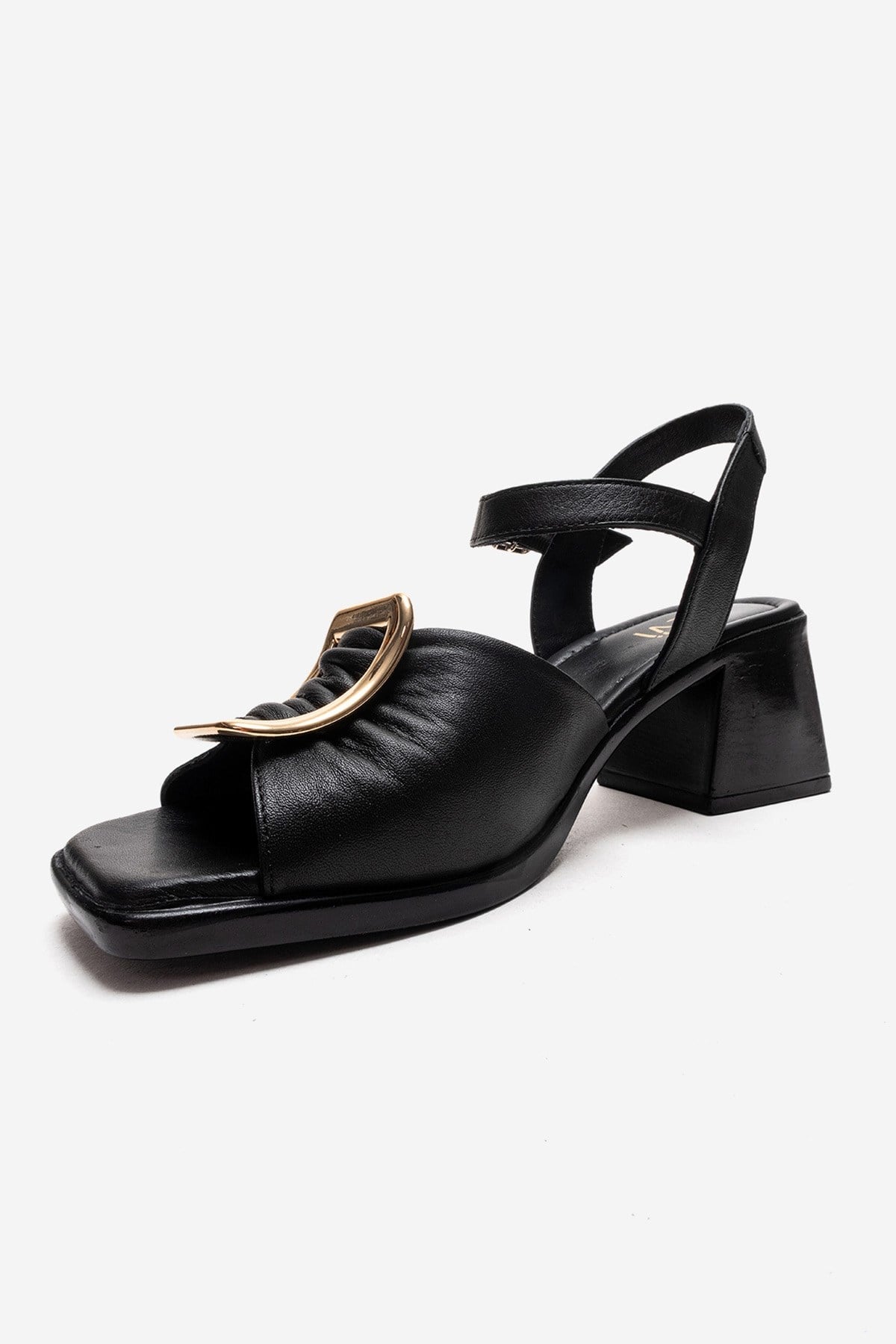 ASHA - Sandalia de tacón de bloque de cuero genuino negro (Mujer)