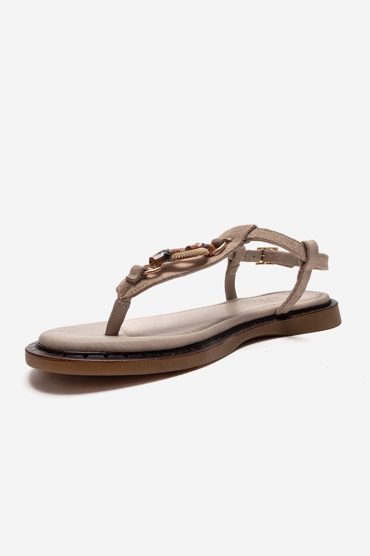 TIANA - Taupe Genuine Leather Buckle Toe-Post Sandal (Women)