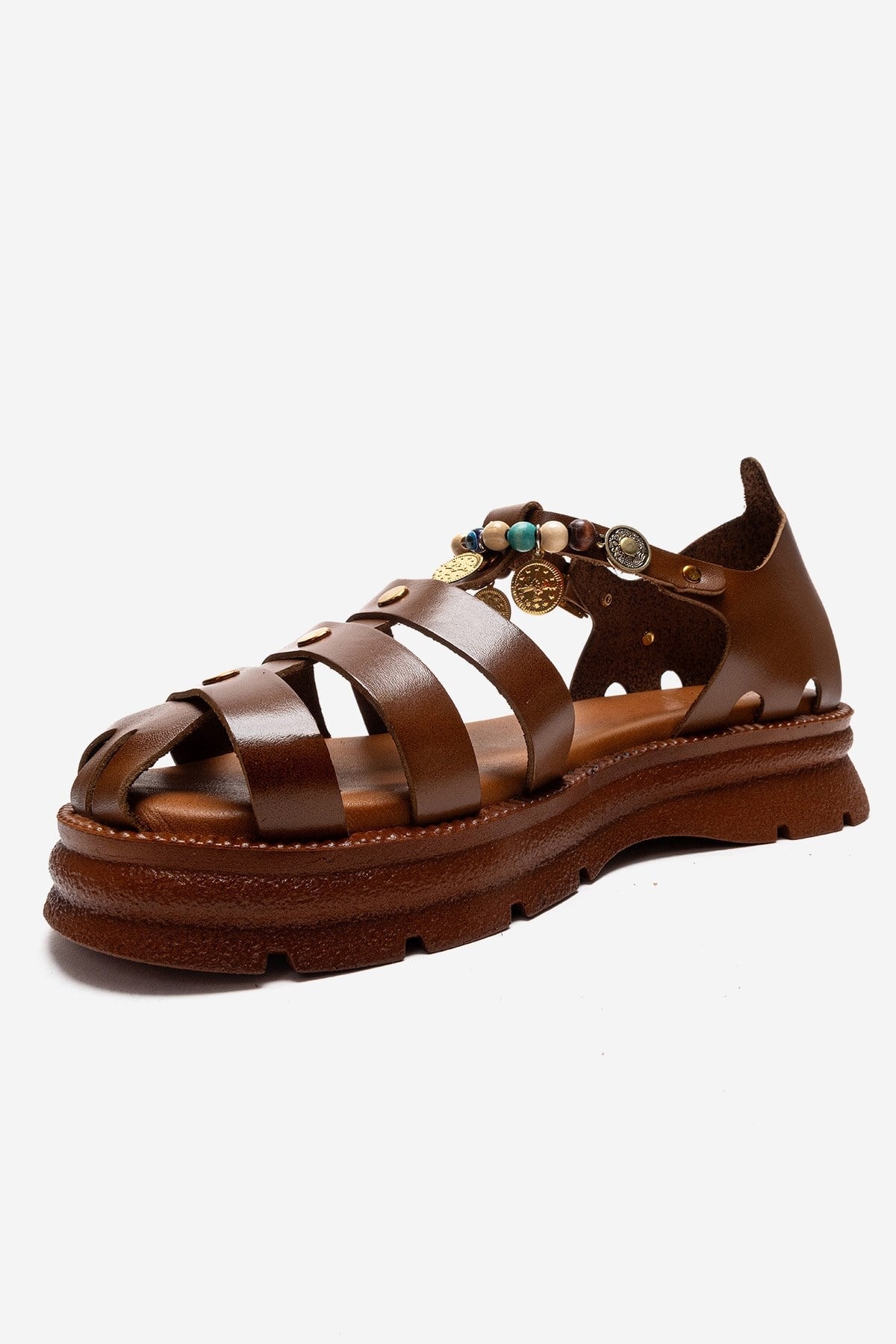 SOLIS - Tan Genuine Leather Beaded Sandal (Women)