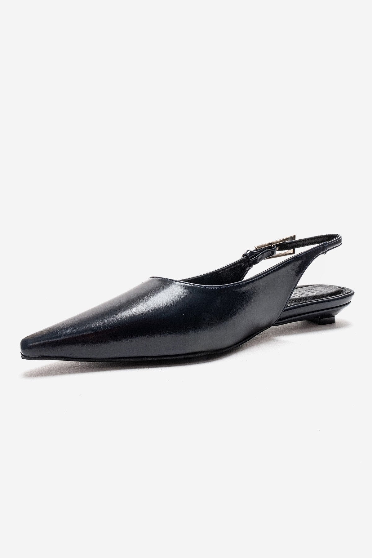 JENNA - Zapatos de tacón bajo de piel auténtica azul marino con punta fina (Mujer)