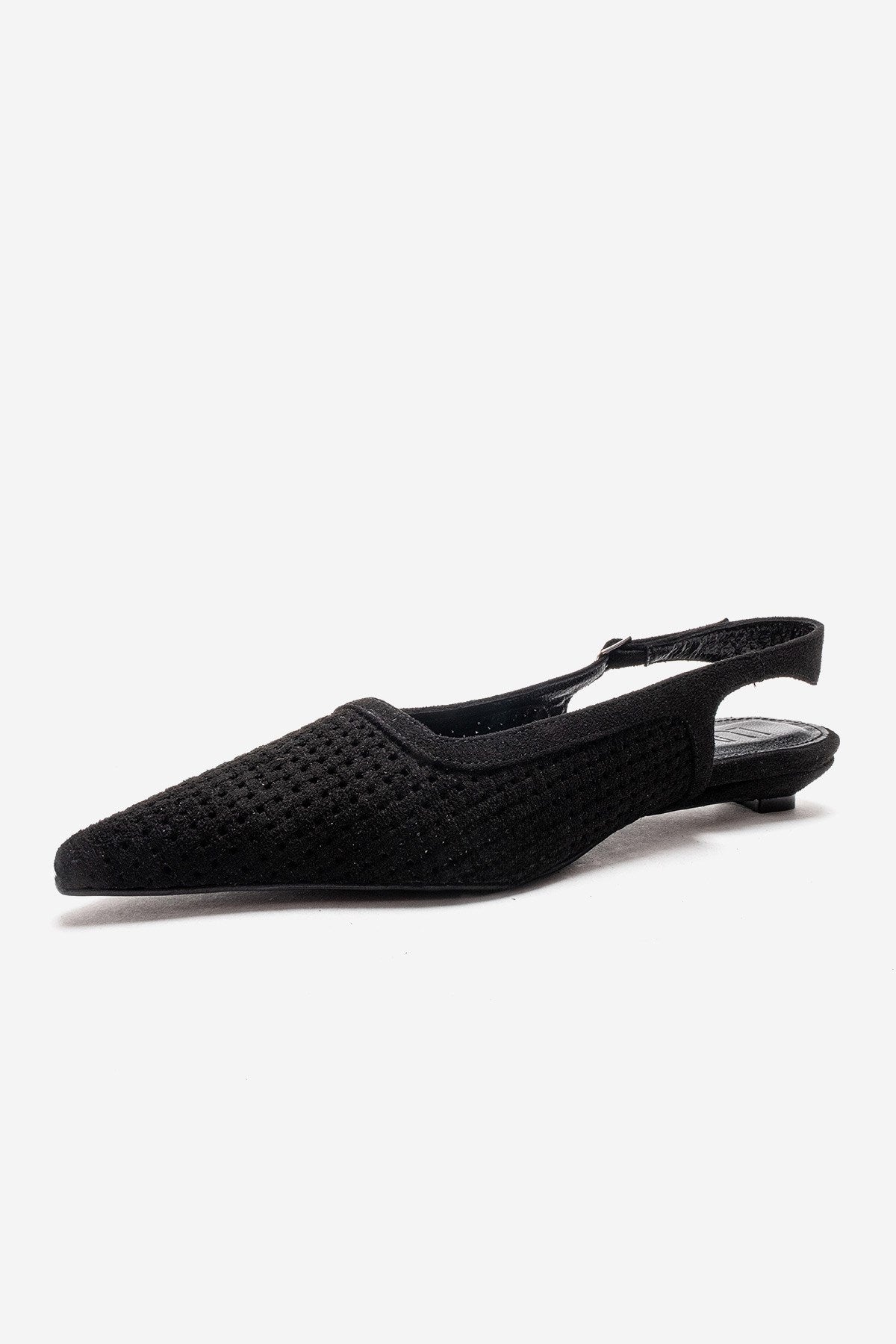 AVIVA - Zapatos de tacón bajo de piel auténtica negra con puntera en punta (Mujer)