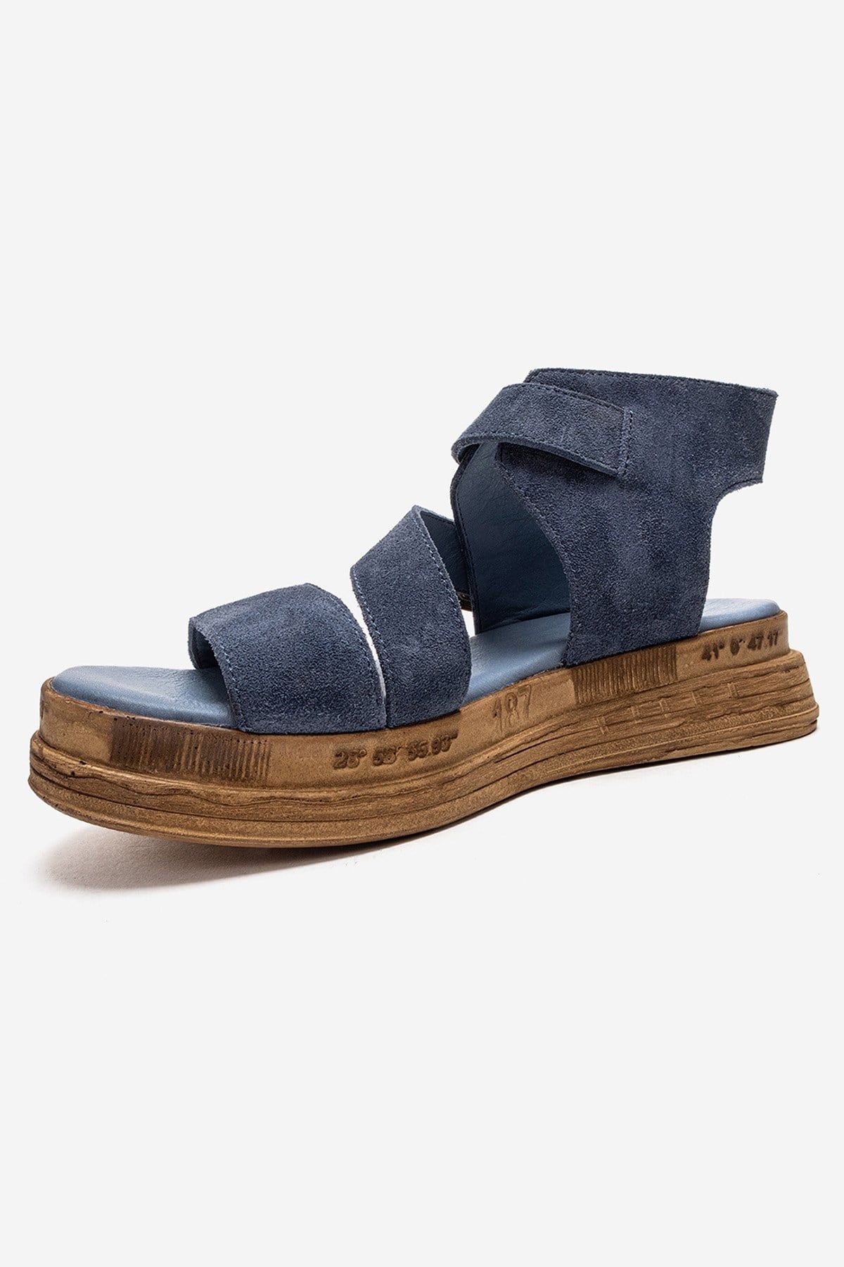 LORENTIS - Sandalia de Piel Genuina Azul Vaquero con Doble Hebilla (Mujer)