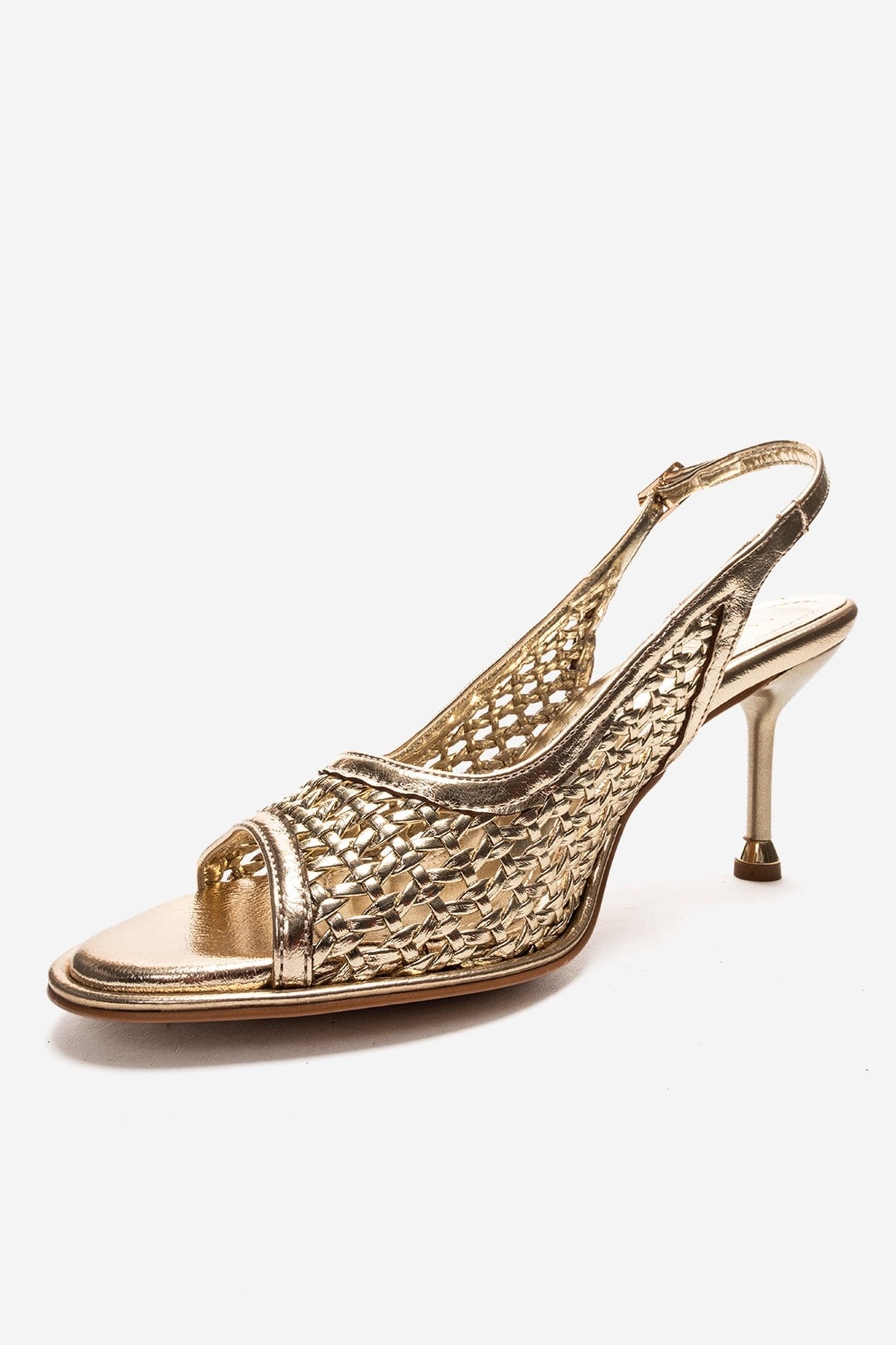 Bonito - Zapatilla de tacón de aguja de cuero sintético tejido dorado (Mujer)