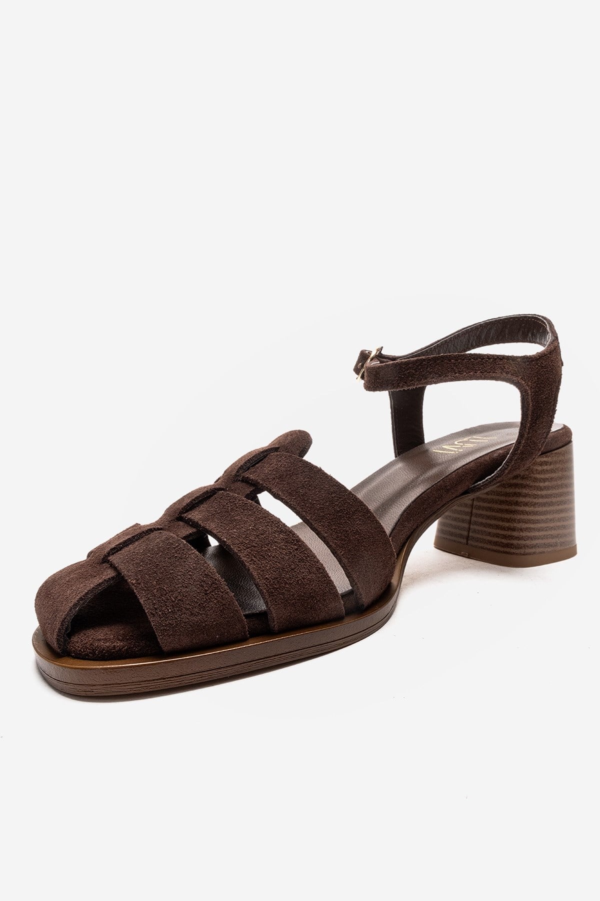 EVORA - Brown Genuine Suede Leather Block Heel Sandal (Women)