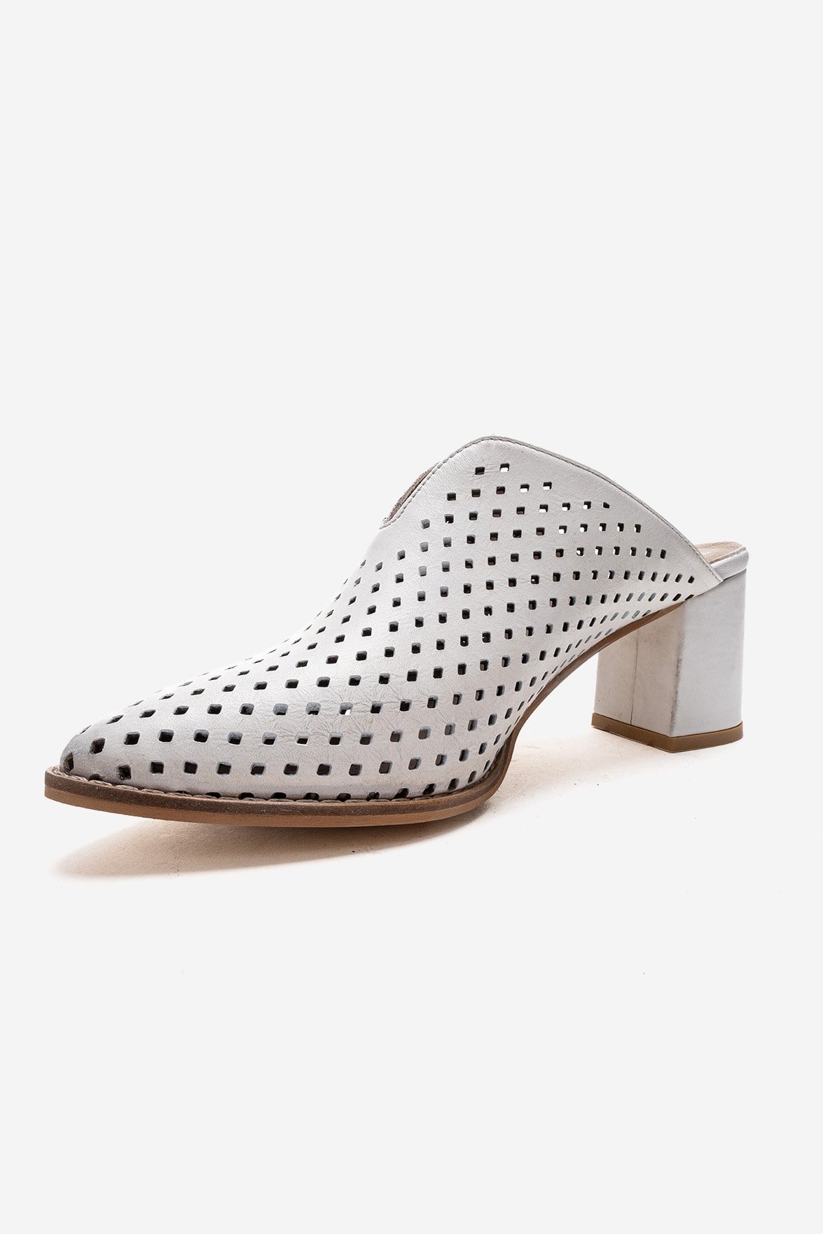 TOEN - Mules de tacón grueso de cuero genuino blancas (Mujer)