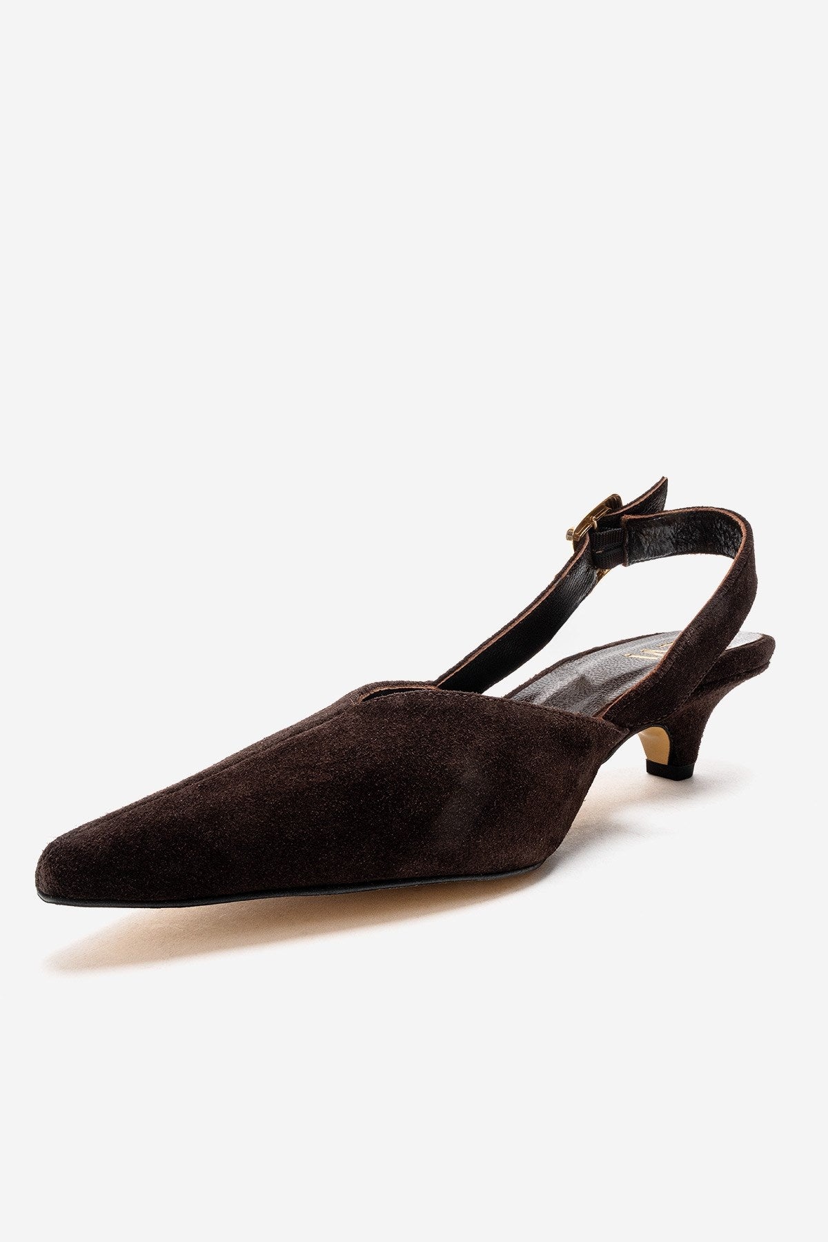 DIORIS - Brown Genuine Leather Slingback Kitten Heel Pointed Toe Pump (Women)