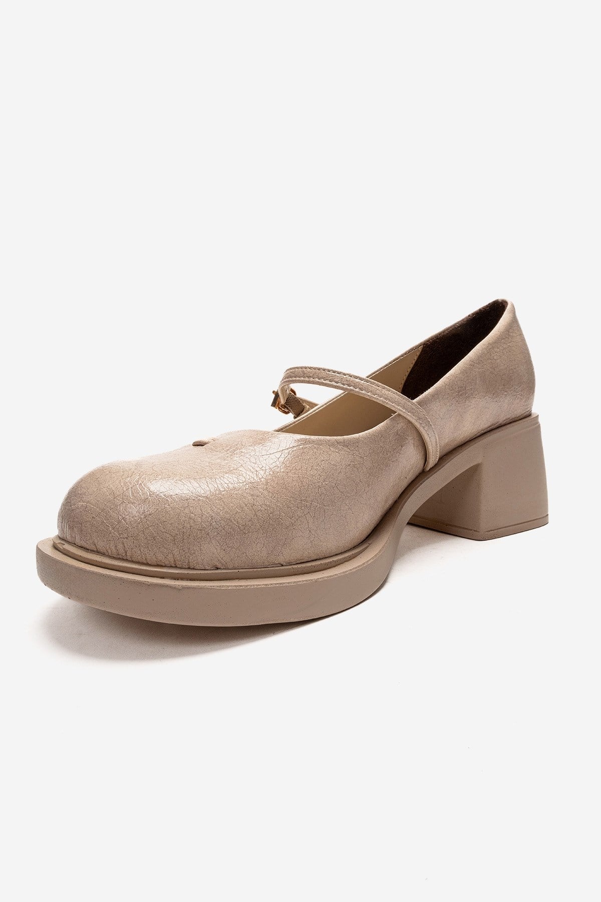 LUANDA - Merli Mary Jane de piel auténtica beige con tacón de bloque (Mujer)